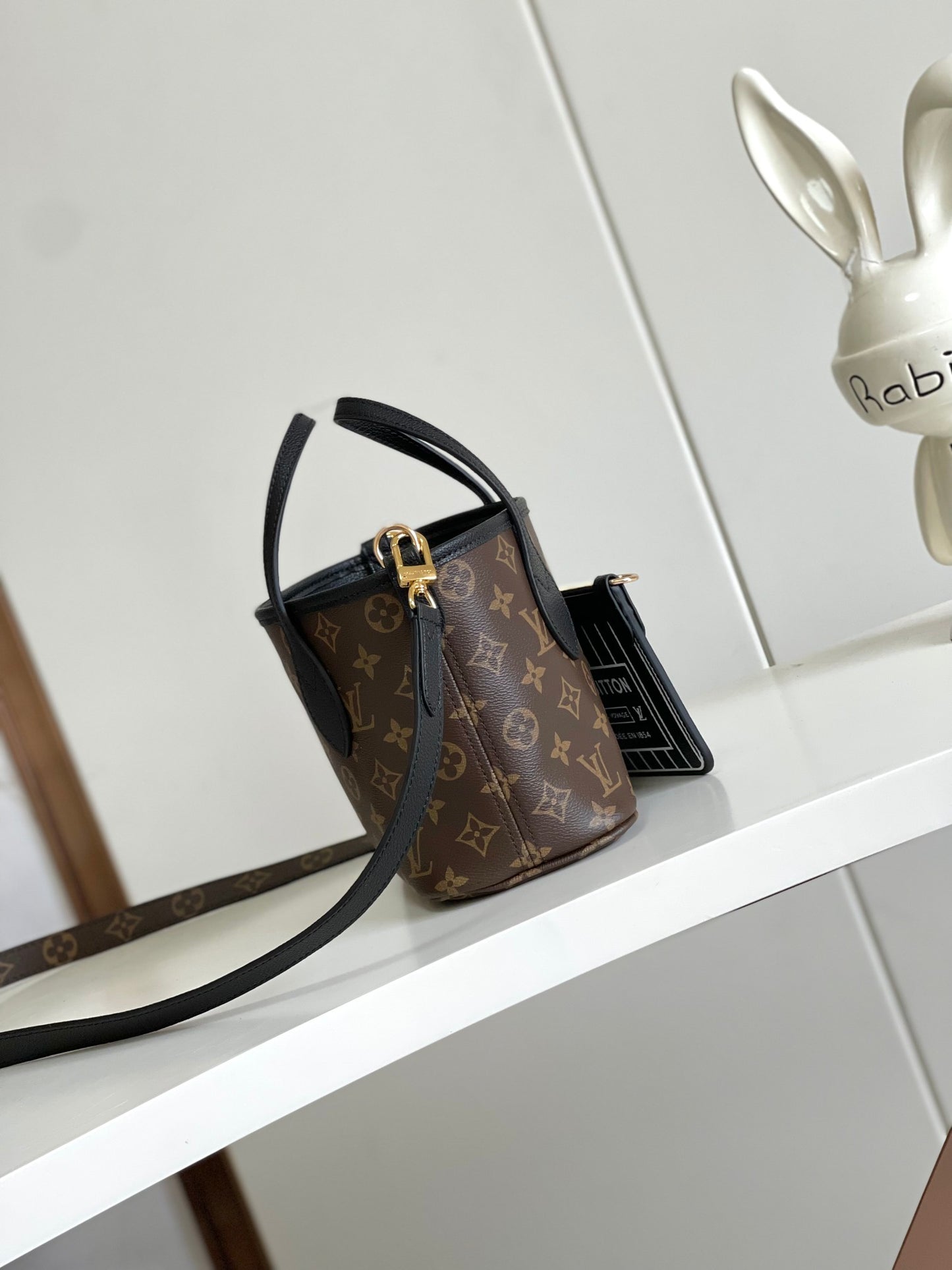 Louis Vuitton Black Leather Small Tote Handbag with Monogram Shoulder Strap