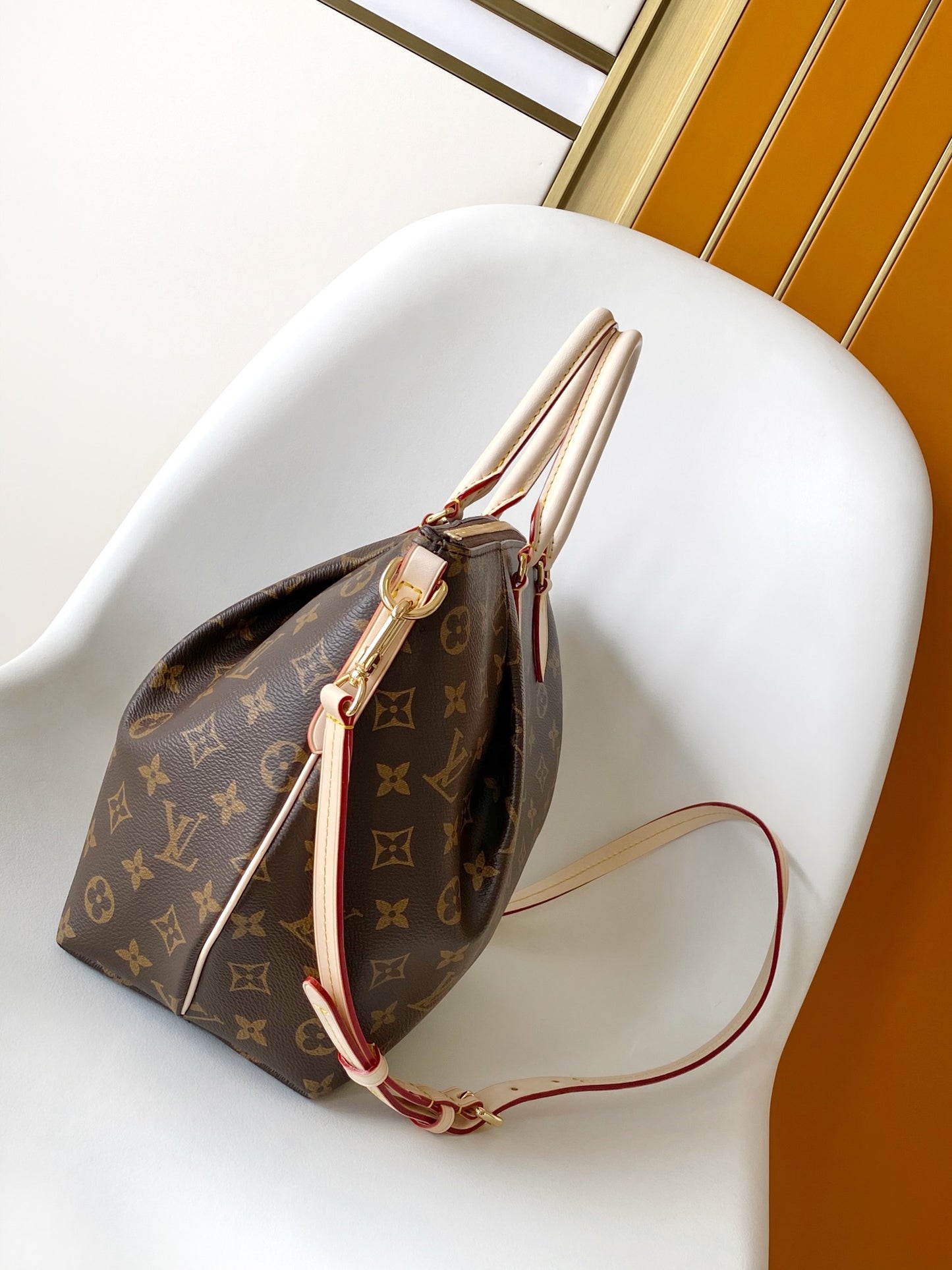 Louis Vuitton Classic Brown Monogram Canvas Shoulder Bag with Leather Handles