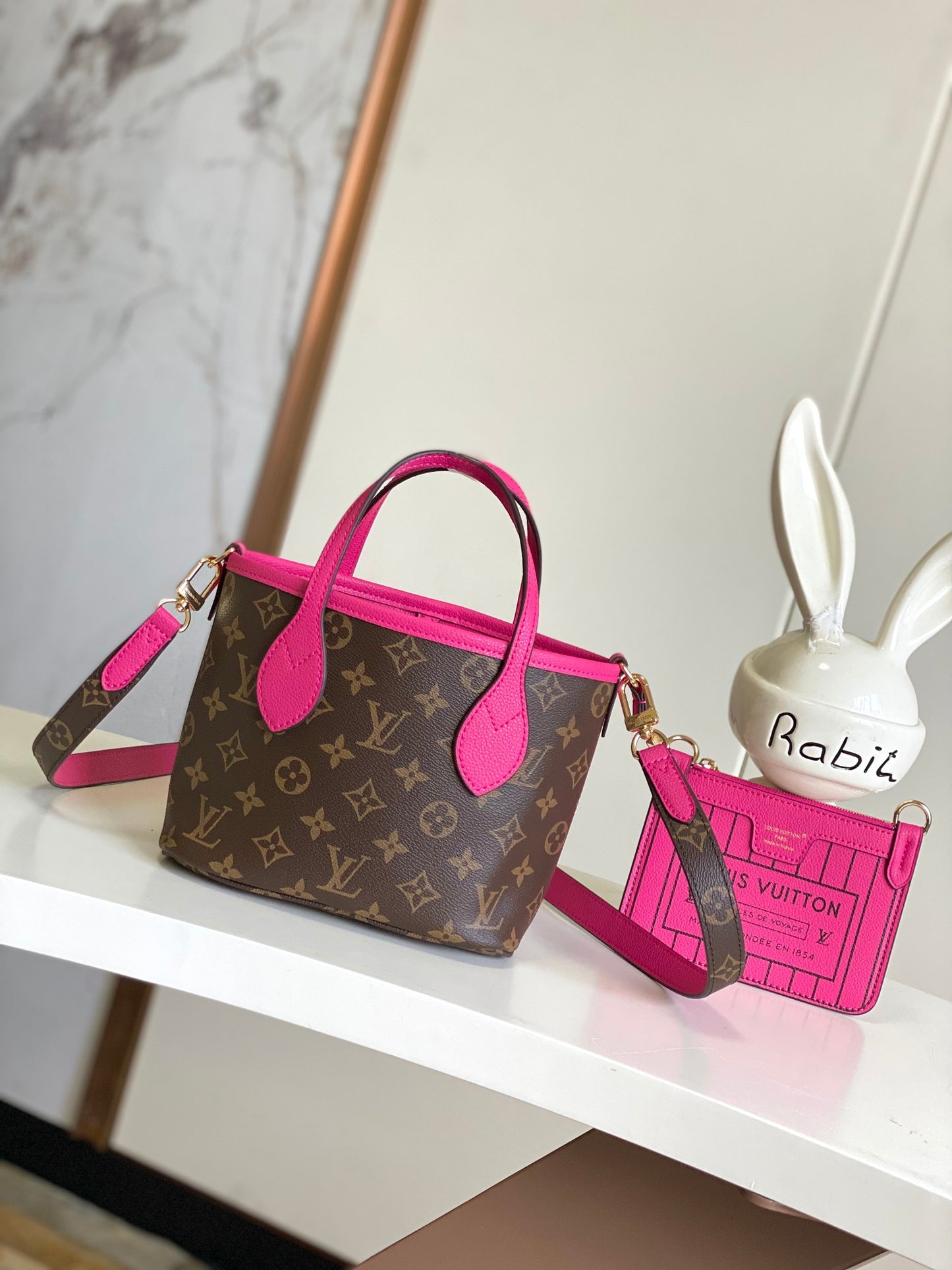 Louis Vuitton Lock It BB Handbag Fuchsia Pink Monogram Leather Tote Bag