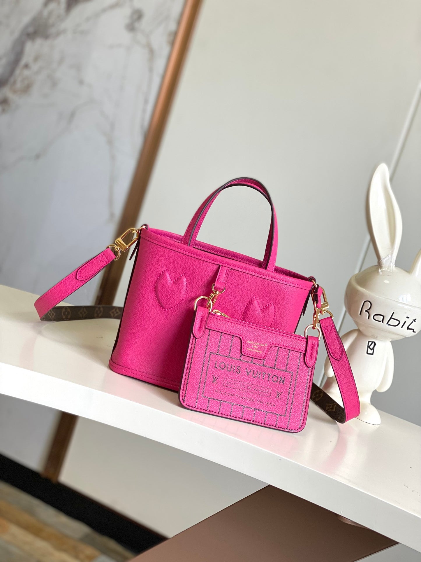 Louis Vuitton Lock It BB Handbag Fuchsia Pink Monogram Leather Tote Bag