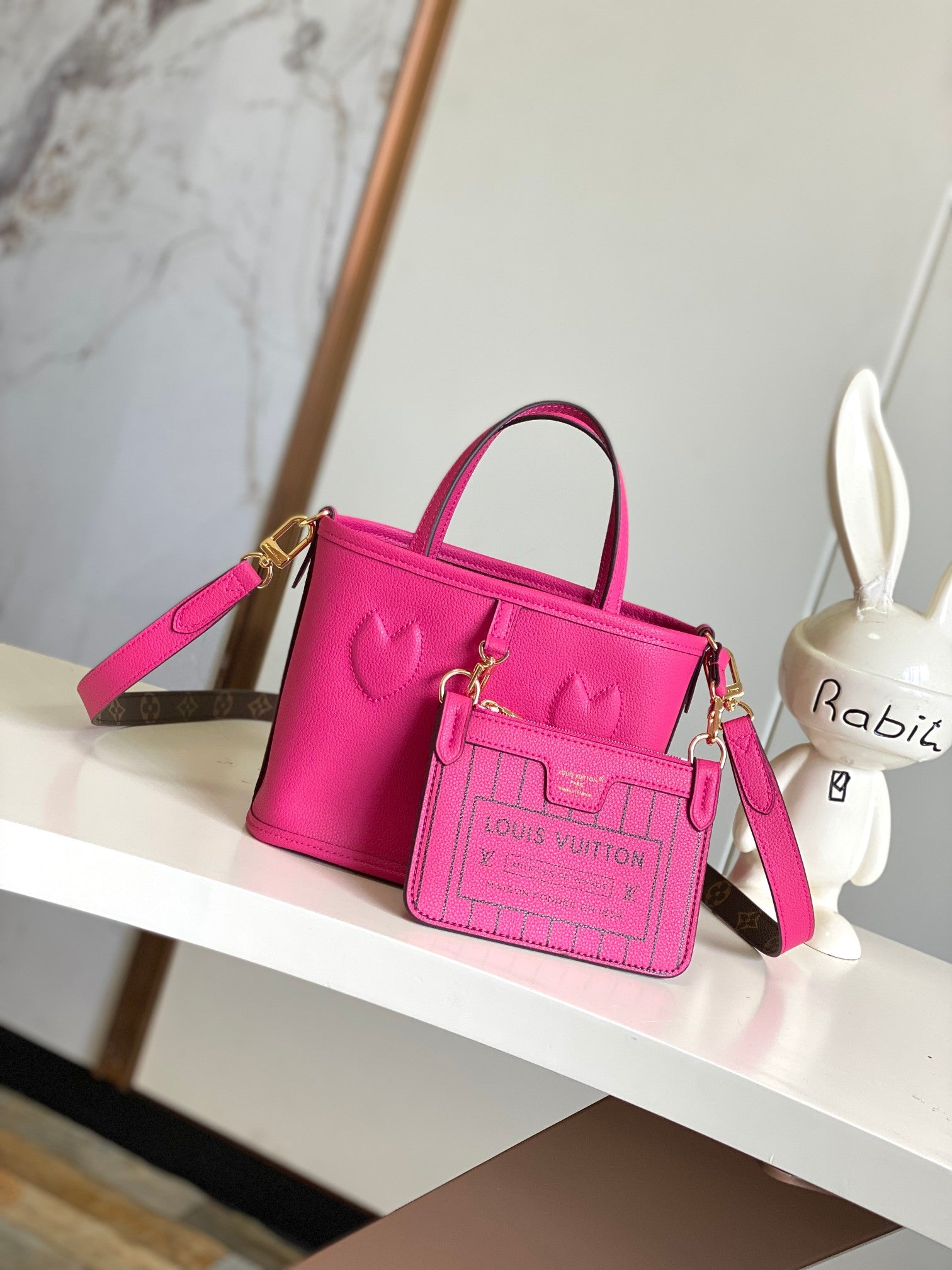 Louis Vuitton Lock It BB Handbag Fuchsia Pink Monogram Leather Tote Bag