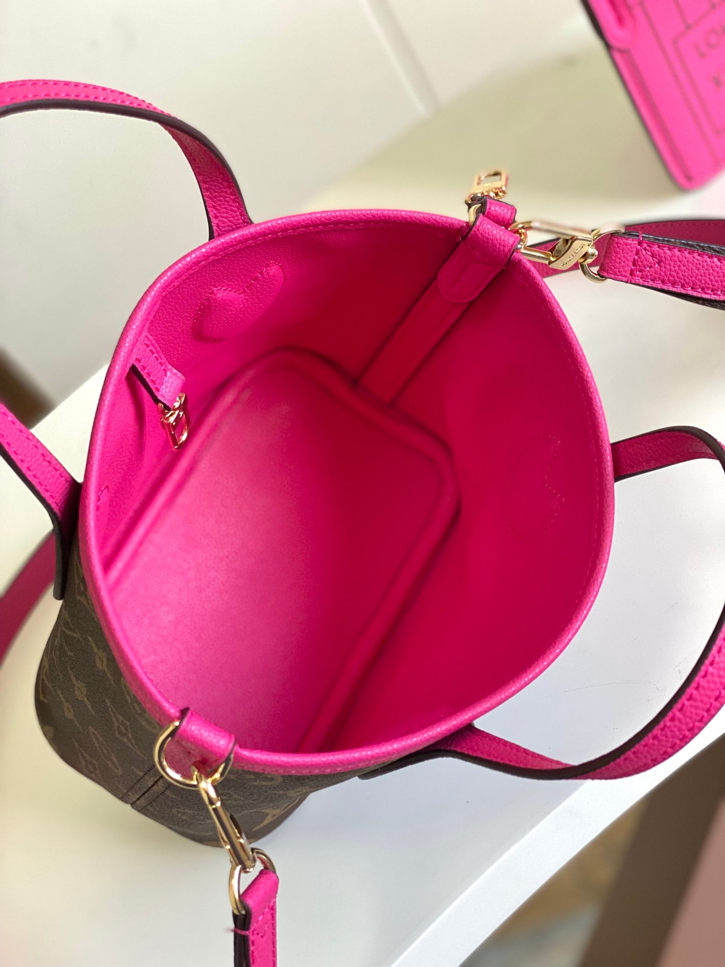 Louis Vuitton Lock It BB Handbag Fuchsia Pink Monogram Leather Tote Bag