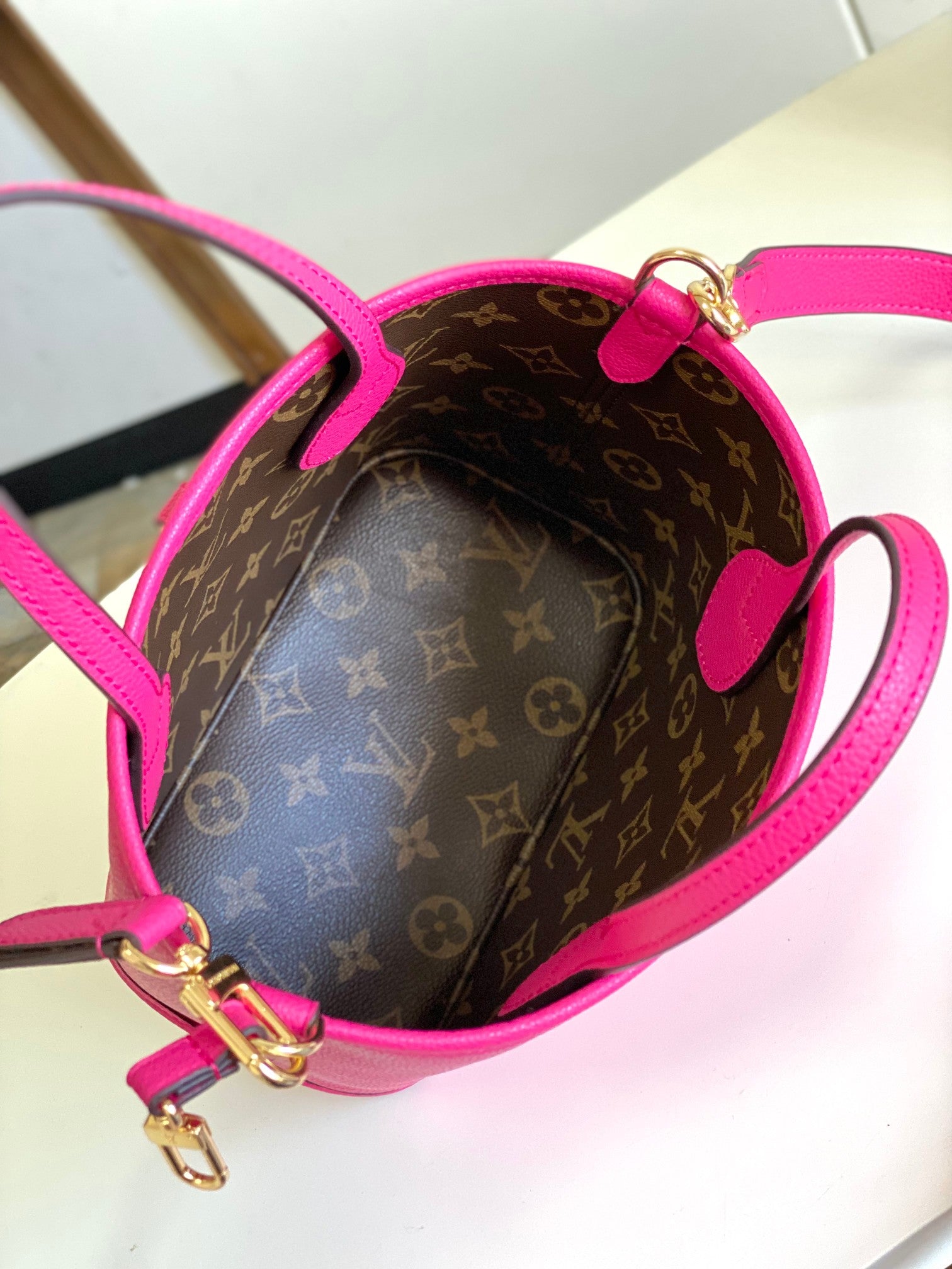 Louis Vuitton Lock It BB Handbag Fuchsia Pink Monogram Leather Tote Bag