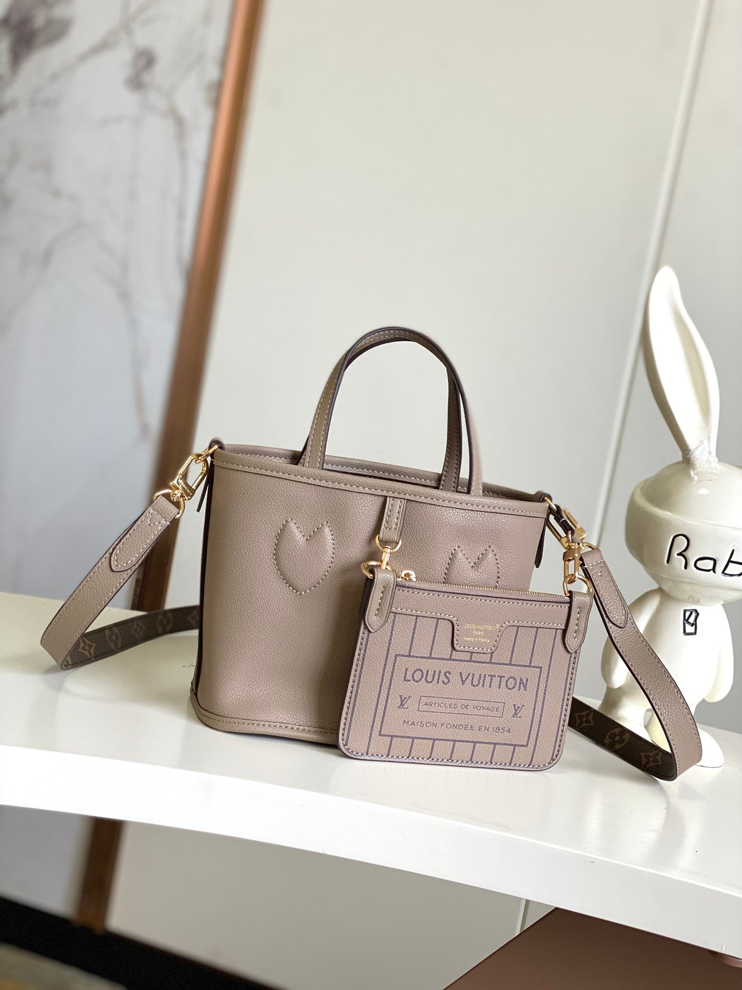 Louis Vuitton Lockme Bucket Bag - Taupe Grained Calfskin with Monogram Strap