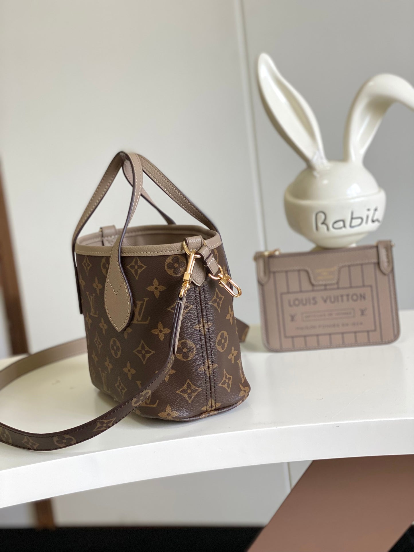 Louis Vuitton Lockme Bucket Bag - Taupe Grained Calfskin with Monogram Strap