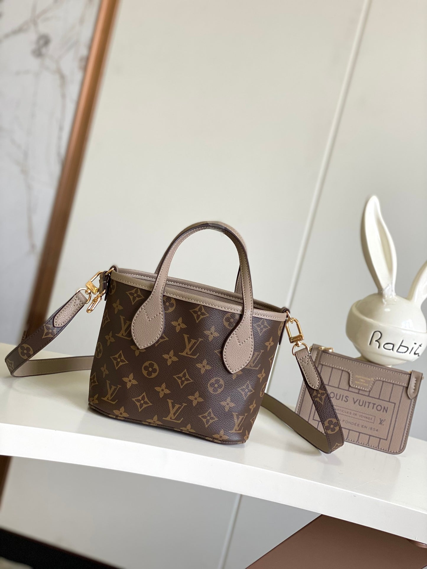 Louis Vuitton Lockme Bucket Bag - Taupe Grained Calfskin with Monogram Strap