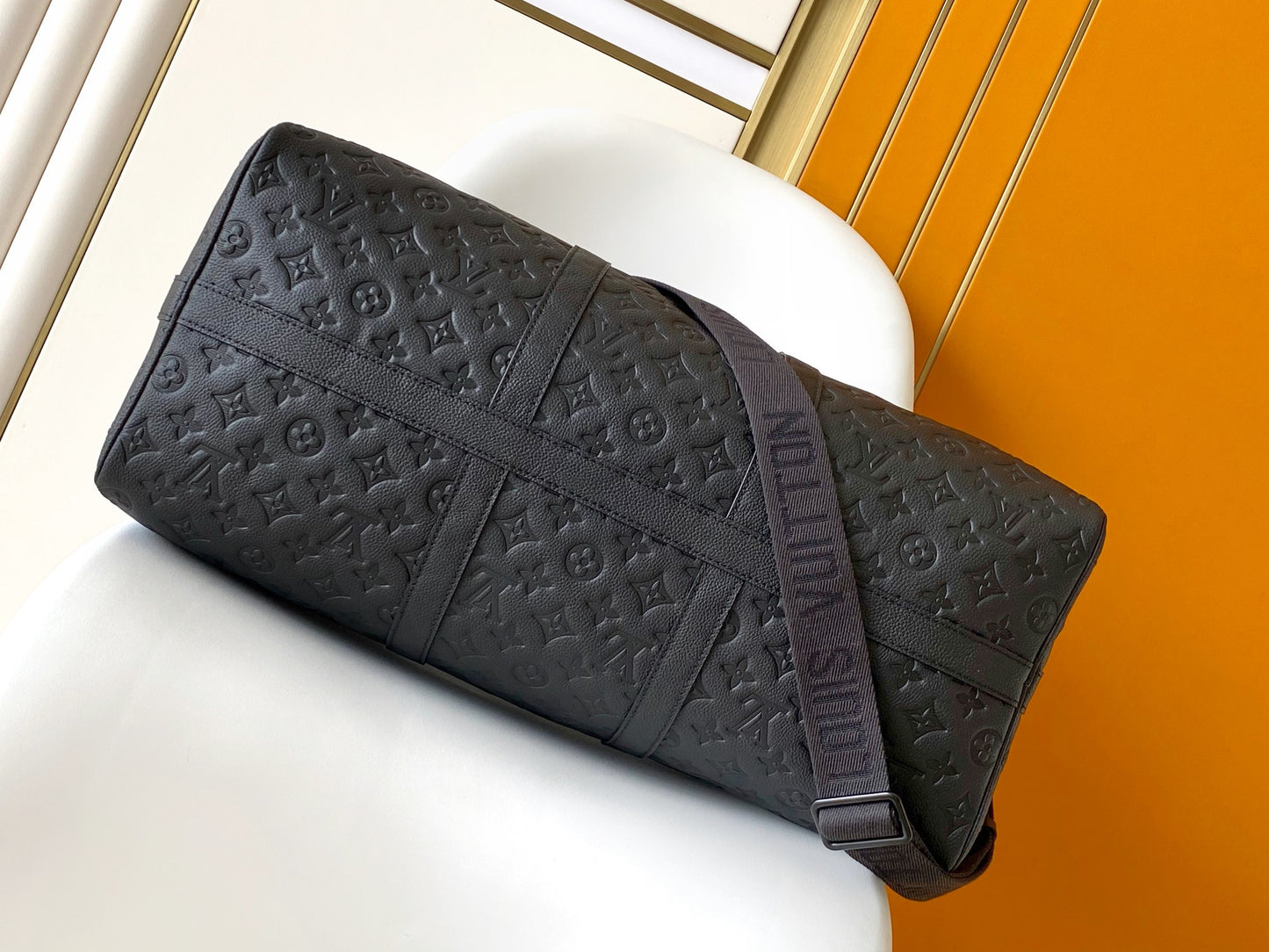 Louis Vuitton Keepall Bandoulière 50 Monogram Shadow Leather Duffel Bag - Black