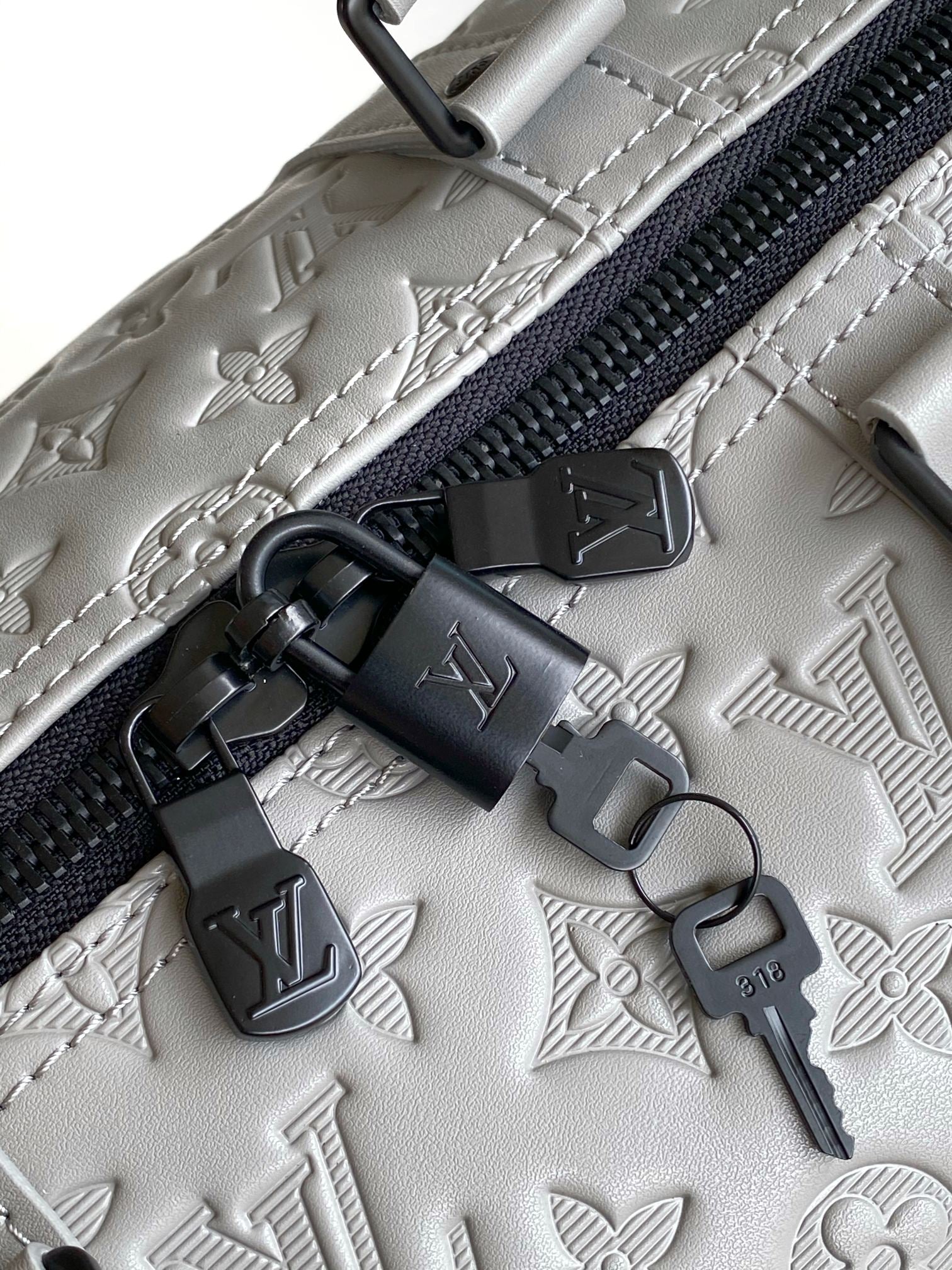 Louis Vuitton Keepall Bandoulière 50 Monogram Shadow Leather Duffel Bag - Grey