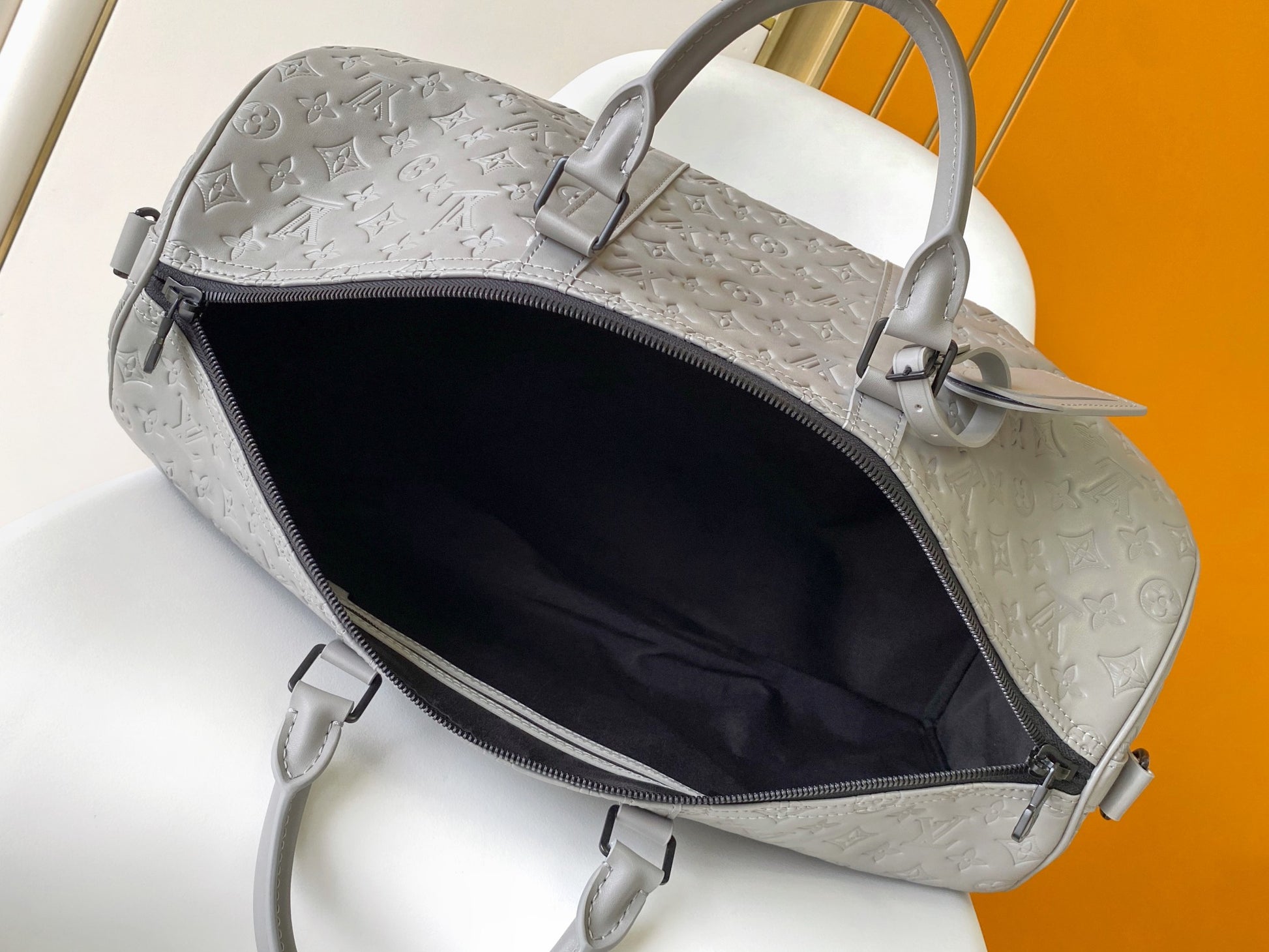 Louis Vuitton Keepall Bandoulière 50 Monogram Shadow Leather Duffel Bag - Grey