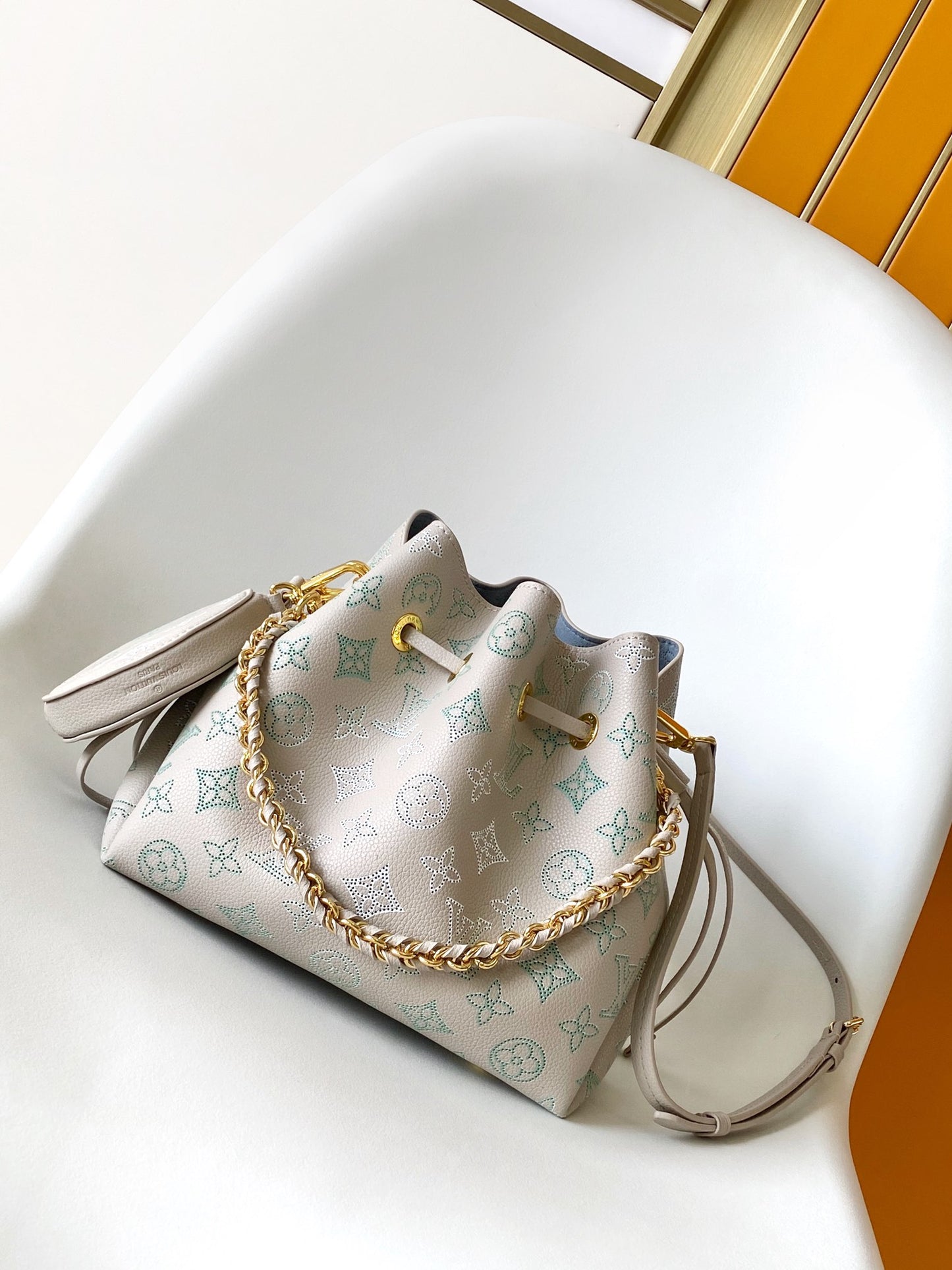 Louis Vuitton Bella Mahina Perforated Leather Bucket Bag - Iridescent Silver/Blue