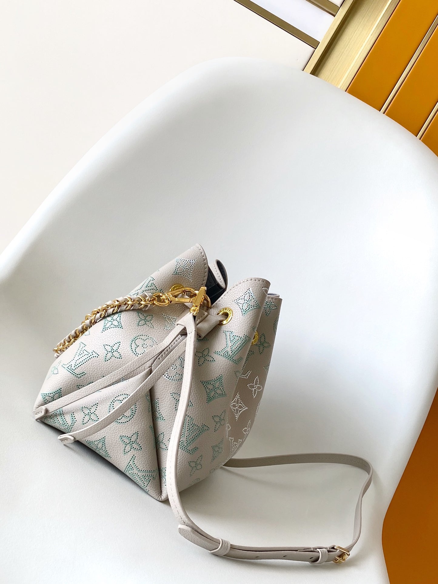 Louis Vuitton Bella Mahina Perforated Leather Bucket Bag - Iridescent Silver/Blue