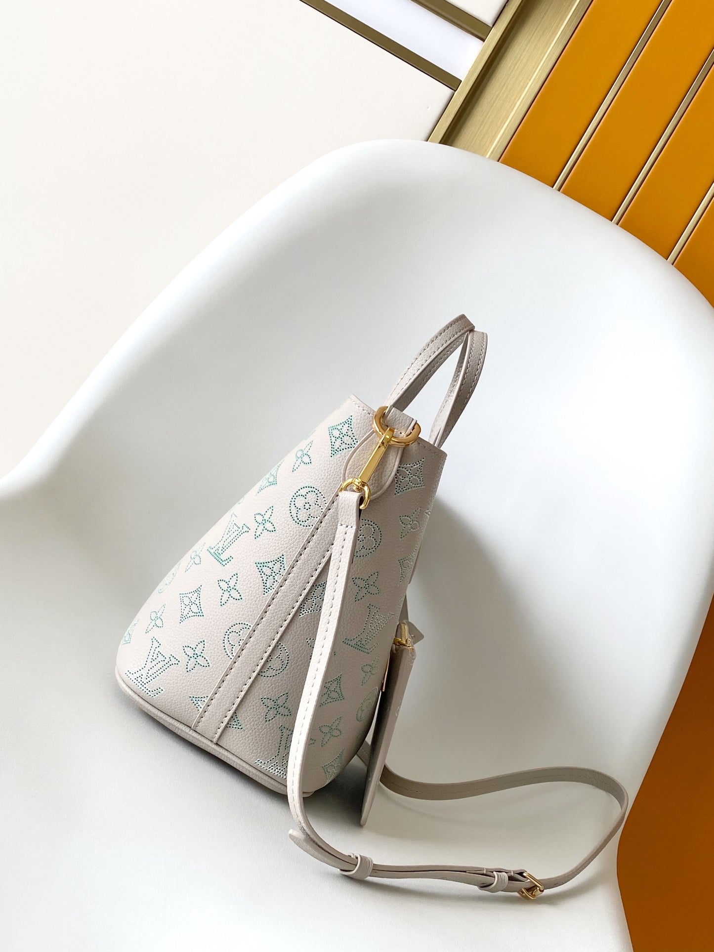 Louis Vuitton Muria Mahina Perforated Leather Bucket Bag - Misty Grey/Blue