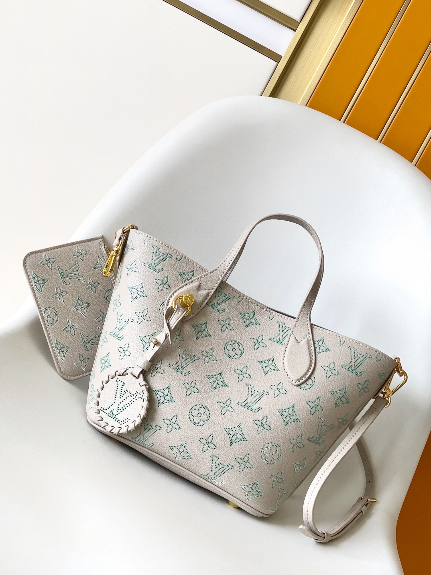 Louis Vuitton Muria Mahina Perforated Leather Bucket Bag - Misty Grey/Blue