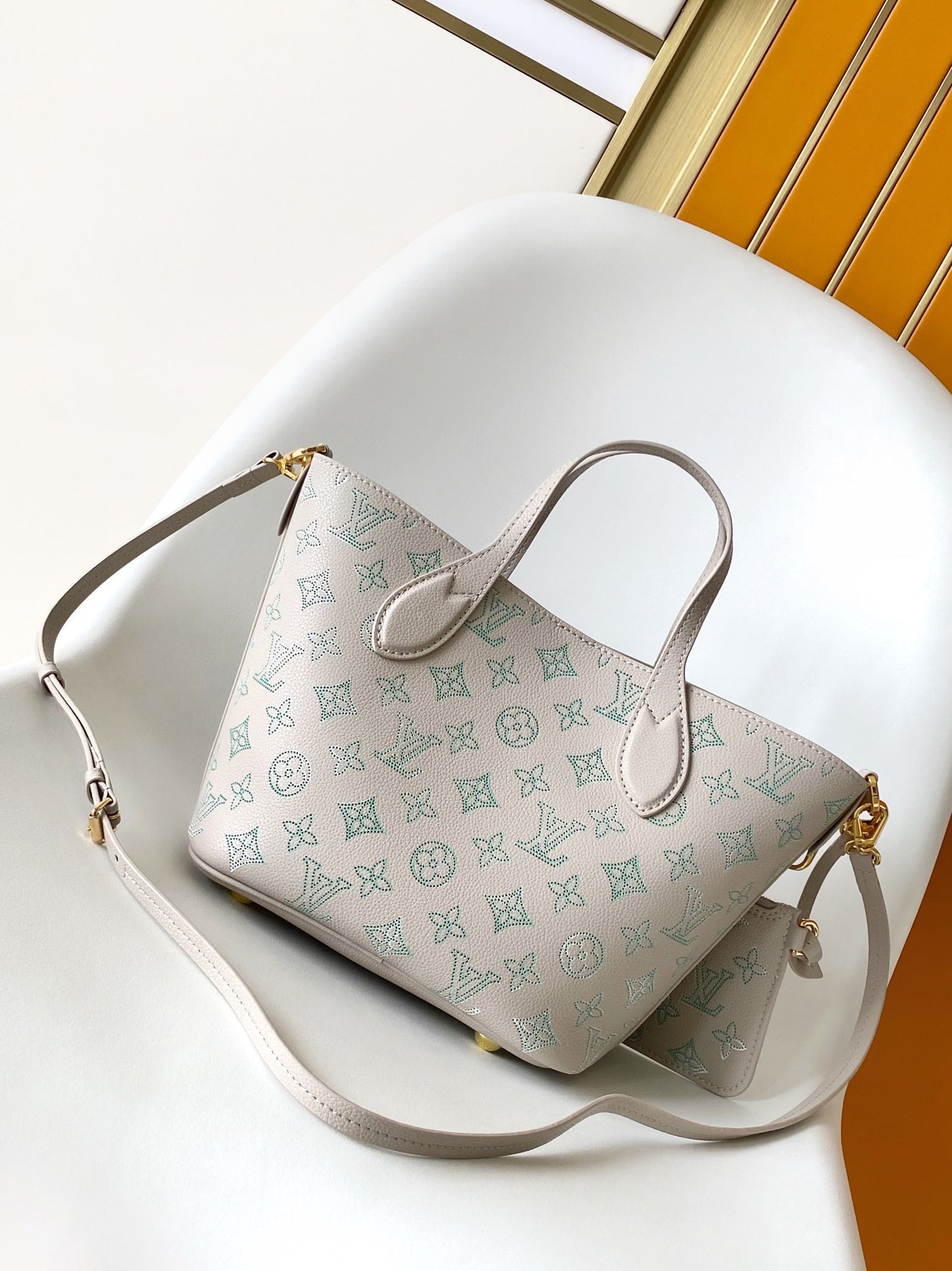 Louis Vuitton Muria Mahina Perforated Leather Bucket Bag - Misty Grey/Blue
