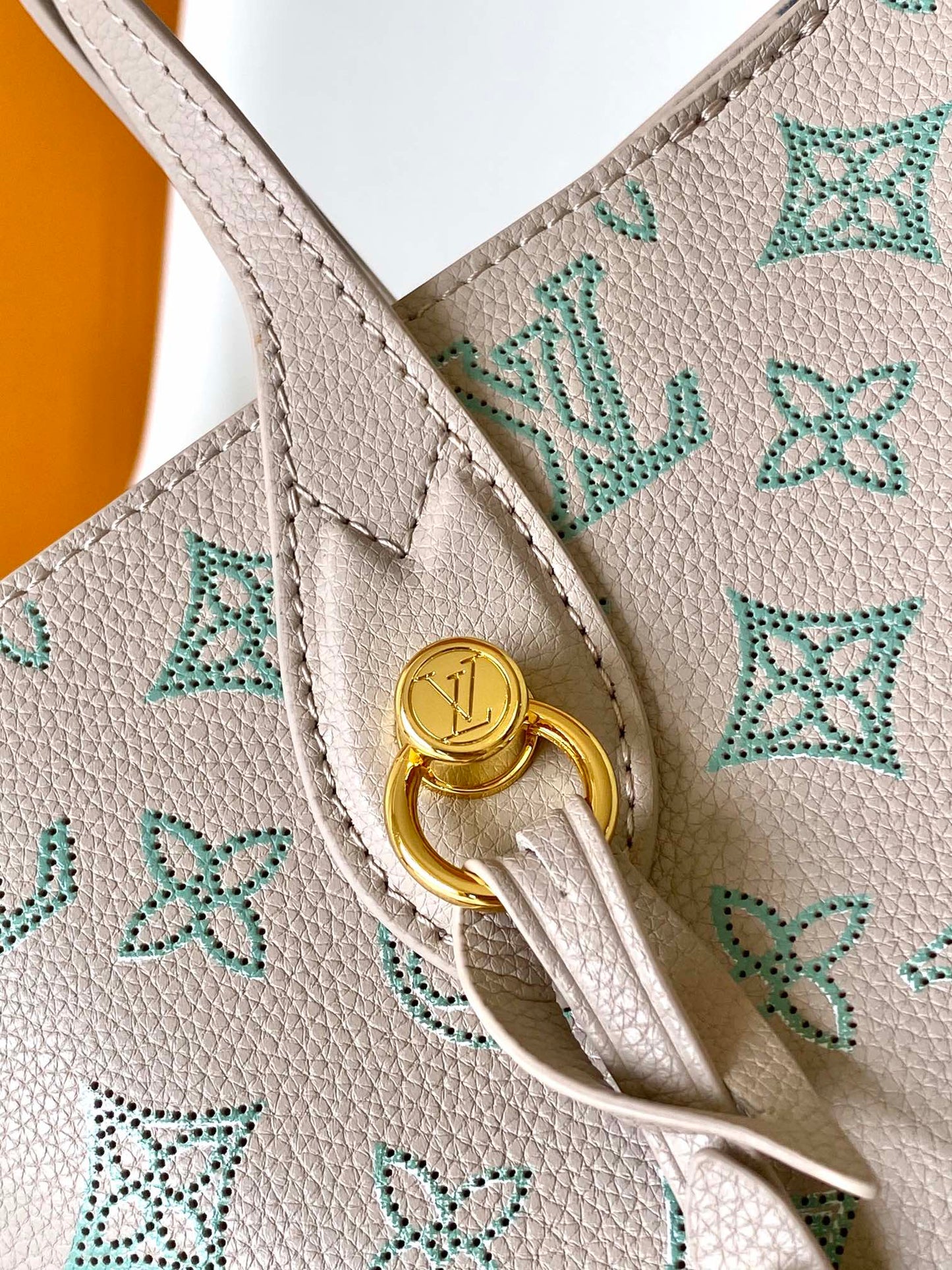 Louis Vuitton Muria Mahina Perforated Leather Bucket Bag - Misty Grey/Blue