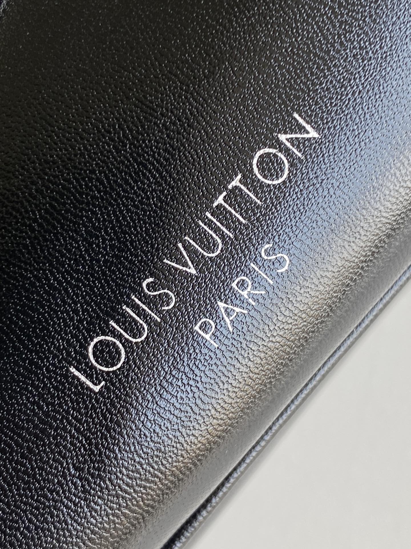 Louis Vuitton Black Leather Shoulder Bag with Monogram Buckle Detail