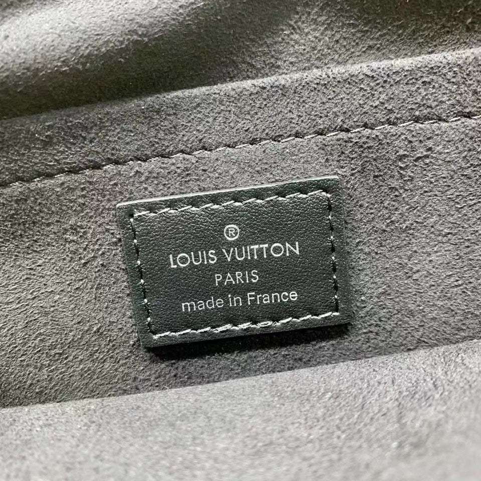 Louis Vuitton Black Leather Shoulder Bag with Monogram Buckle Detail