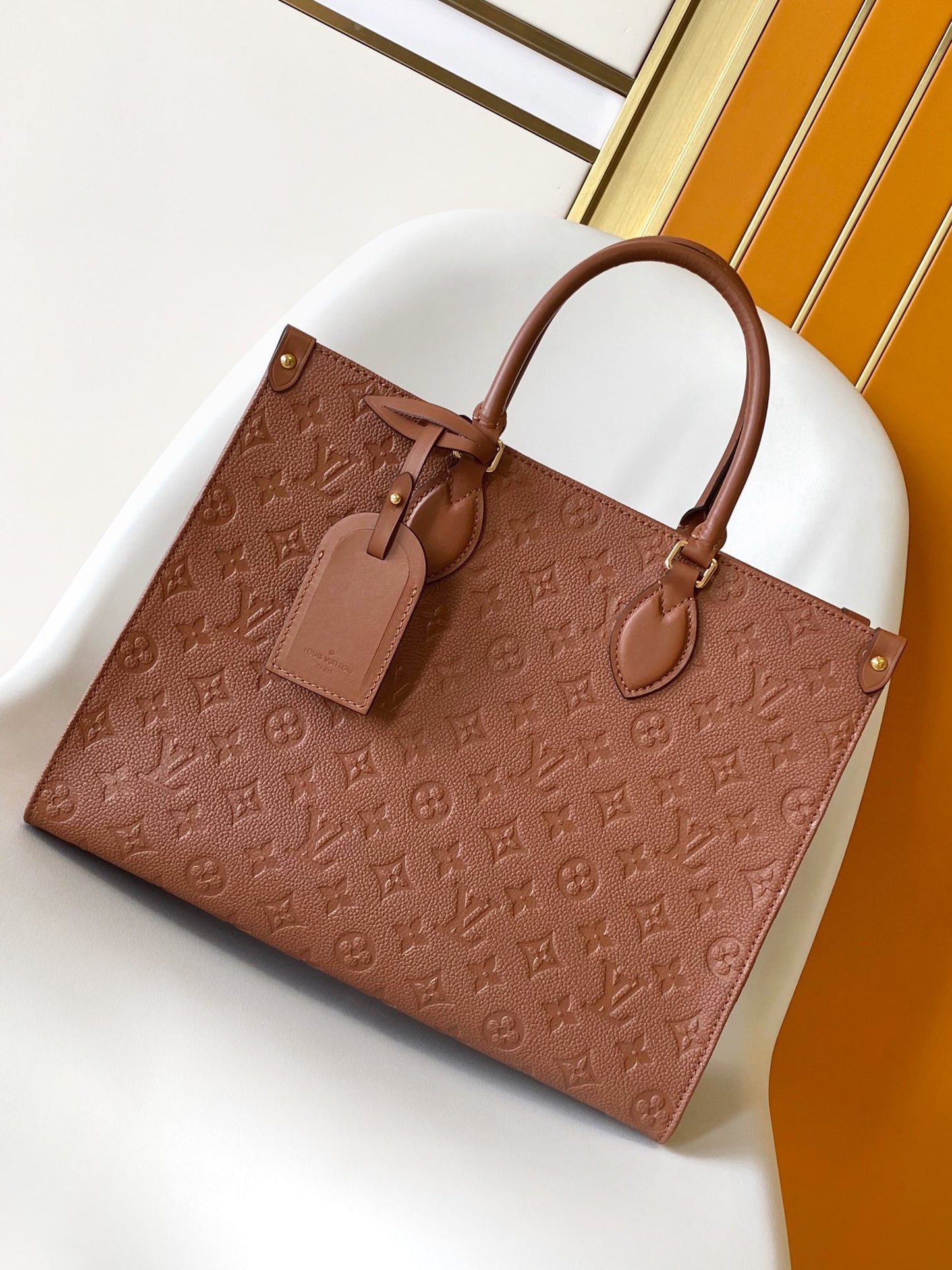 Louis Vuitton OnTheGo MM Monogram Empreinte Leather Tote Bag - Cognac Brown