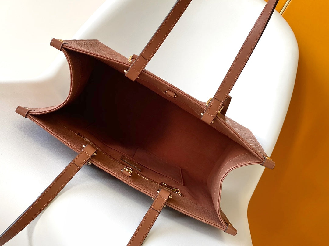 Louis Vuitton OnTheGo MM Monogram Empreinte Leather Tote Bag - Cognac Brown