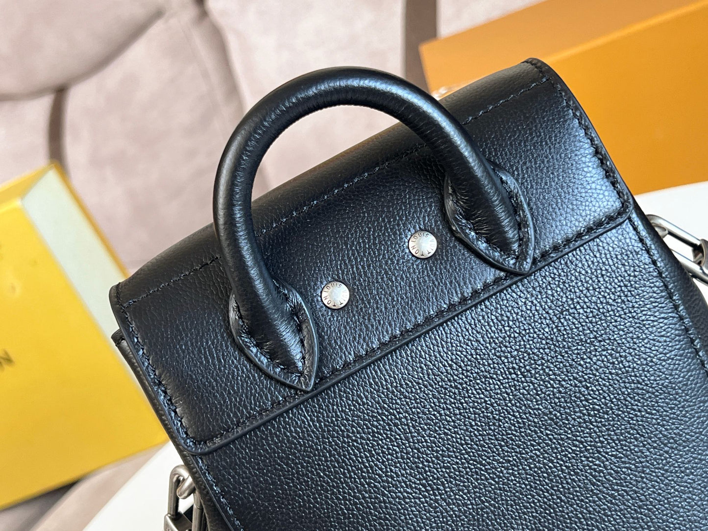 LRoman Black Mini Backpack with Pearl Padlock Charm and Adjustable Strap
