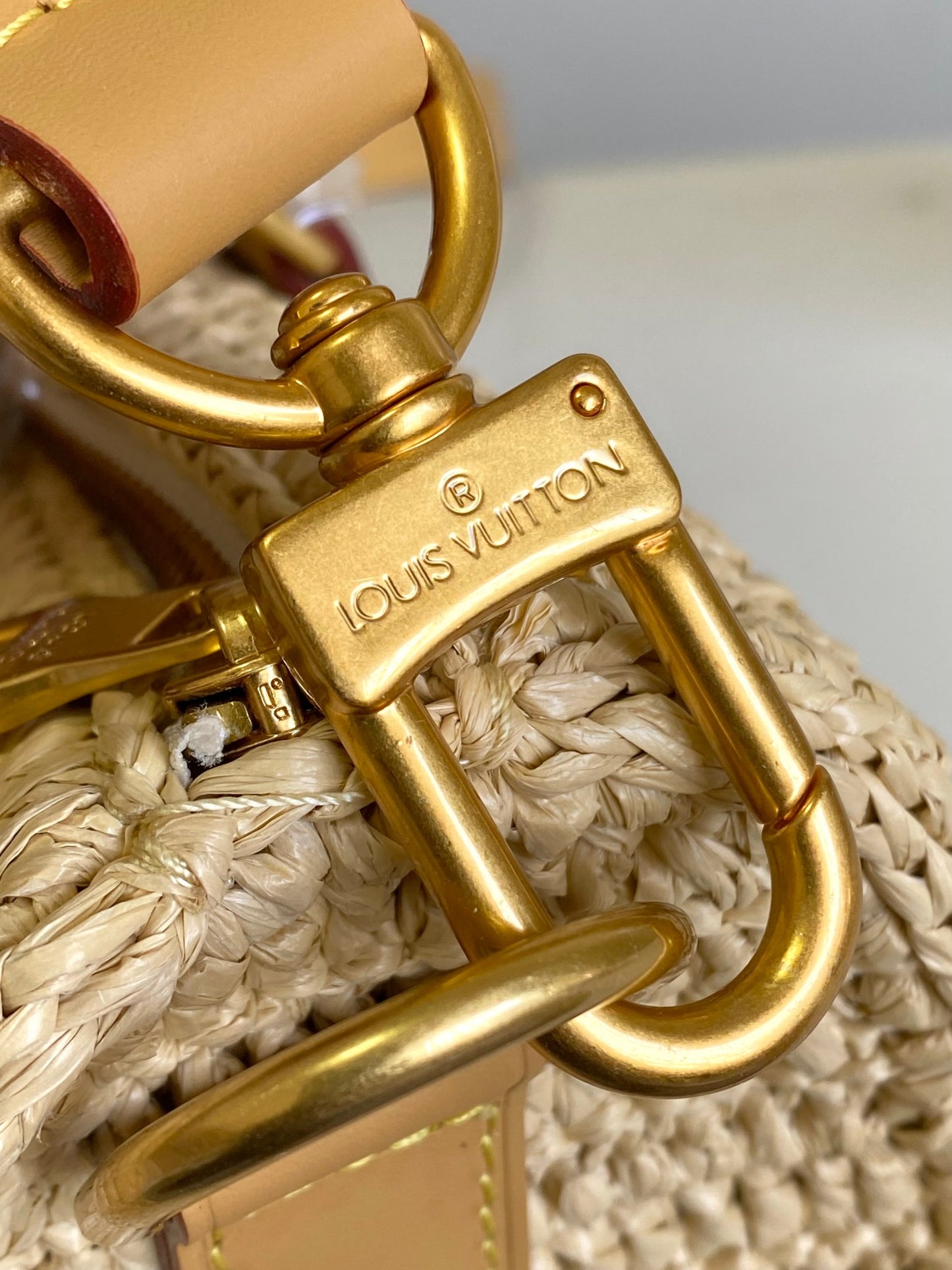 Louis Vuitton Woven Raffia Crochet Handbag with Leather Handles and Crossbody Strap