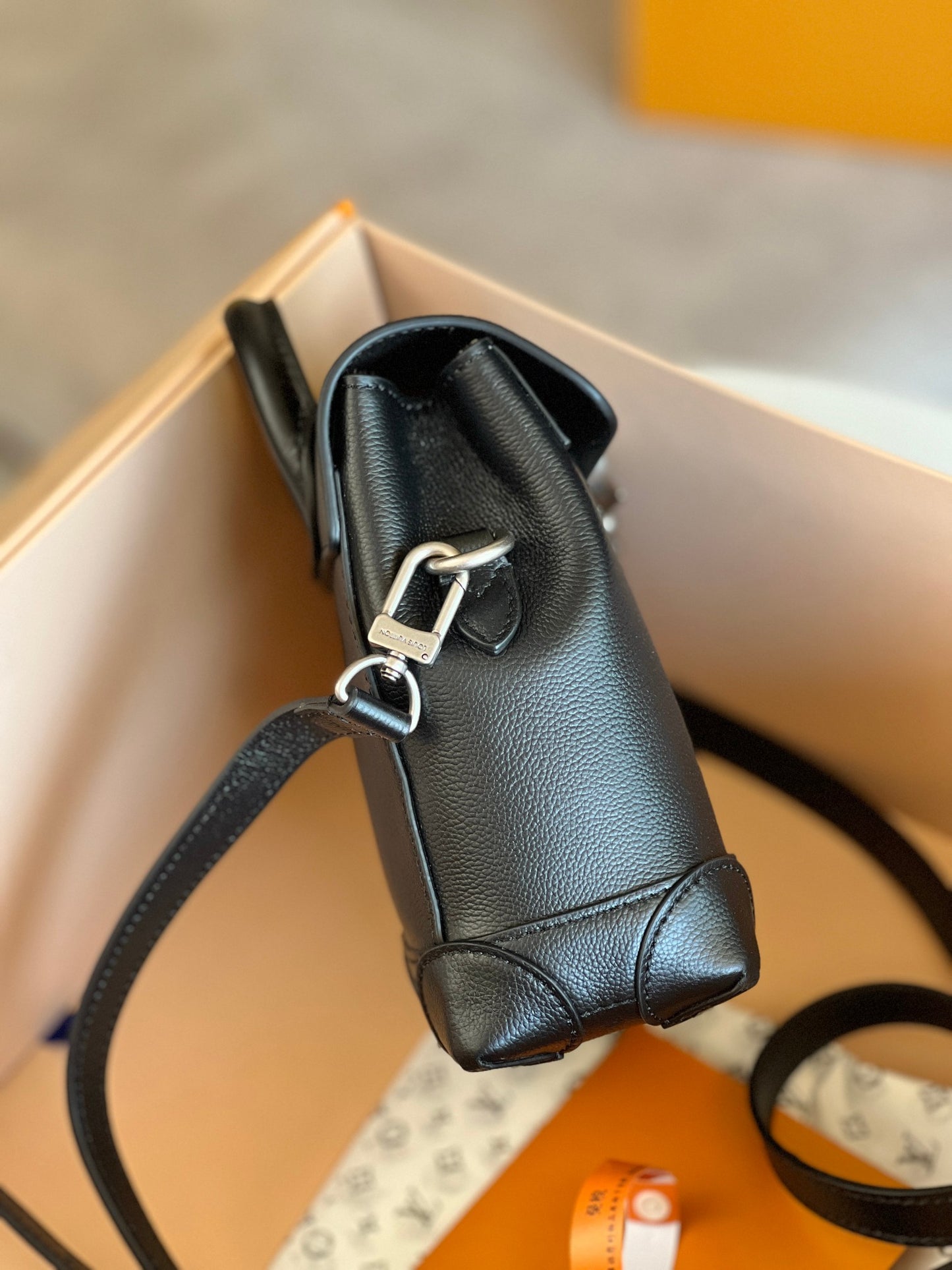 LRoman Black Mini Backpack with Pearl Padlock Charm and Adjustable Strap