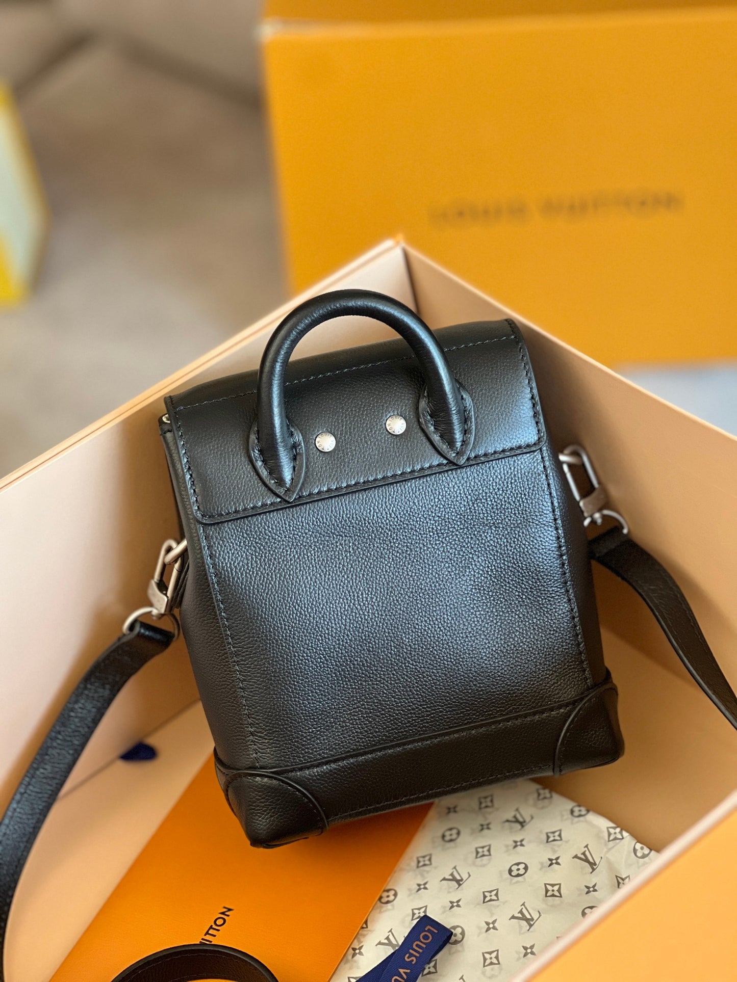 LRoman Black Mini Backpack with Pearl Padlock Charm and Adjustable Strap