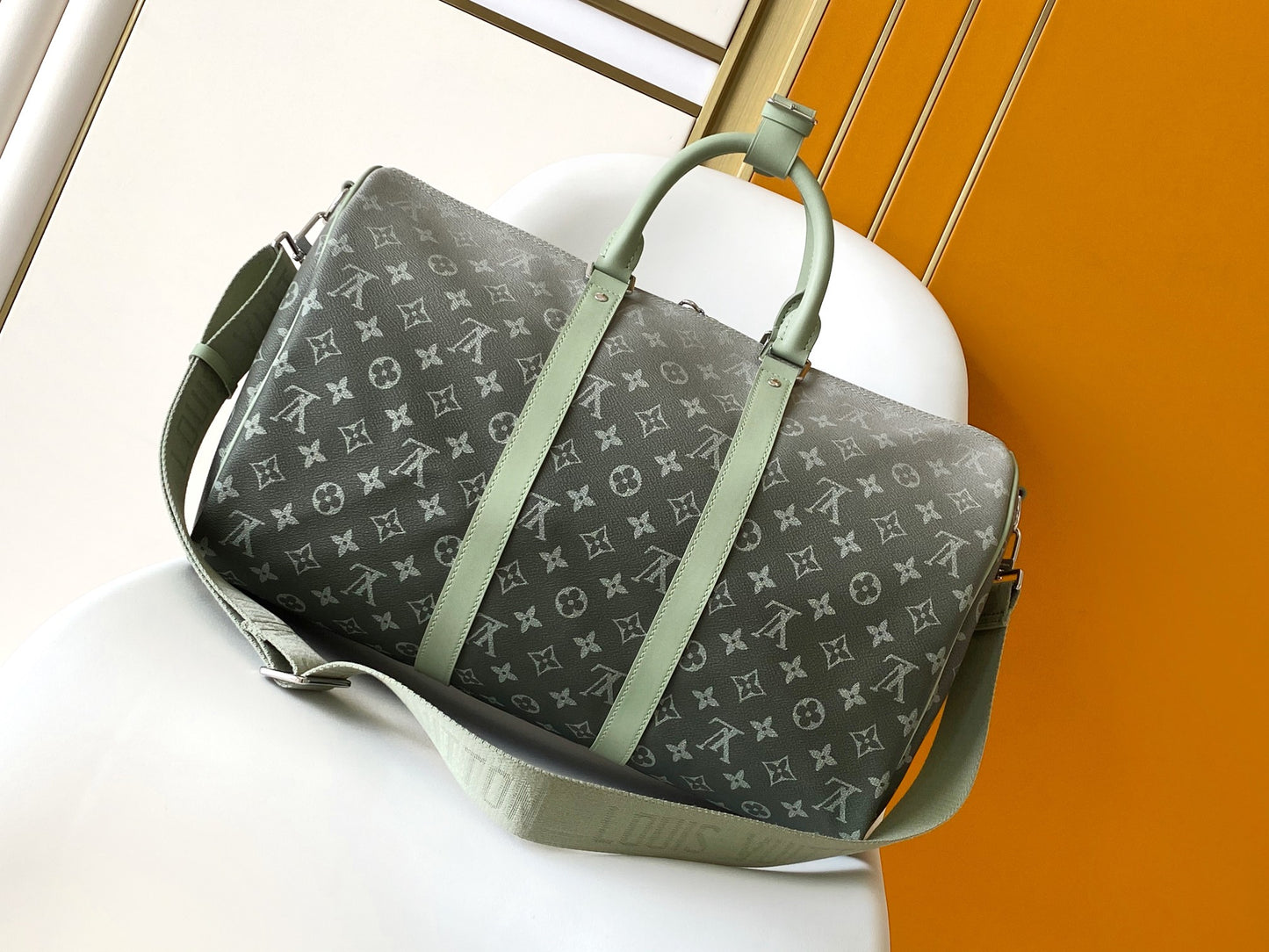 Louis Vuitton Keepall Bandoulière 50 Monogram Eclipse Gradient Green Grey Duffel Bag