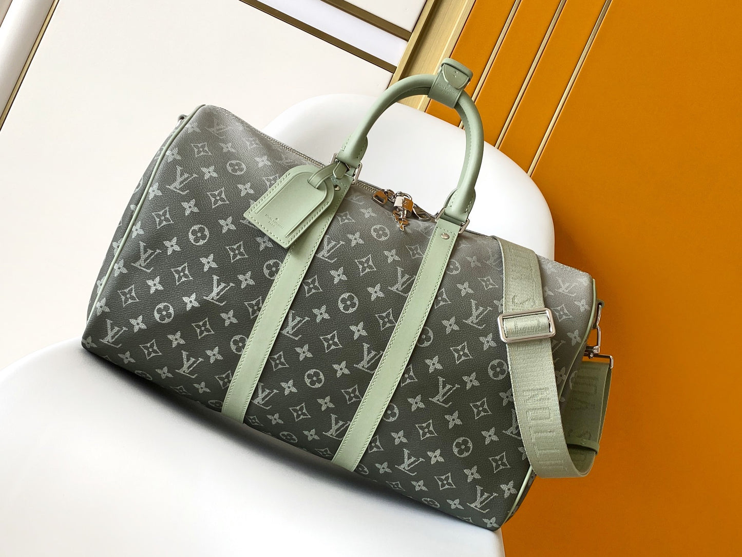 Louis Vuitton Keepall Bandoulière 50 Monogram Eclipse Gradient Green Grey Duffel Bag