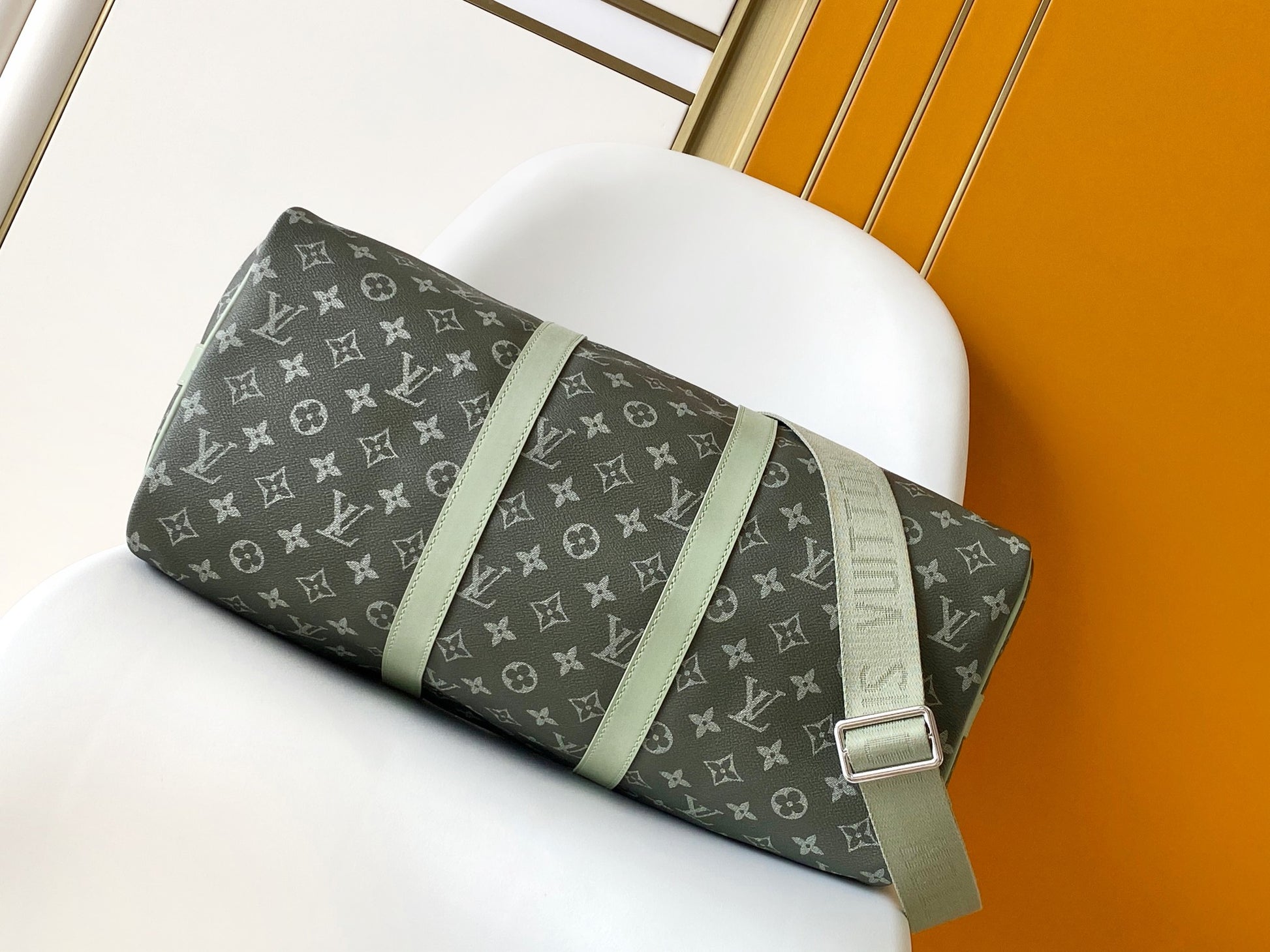 Louis Vuitton Keepall Bandoulière 50 Monogram Eclipse Gradient Green Grey Duffel Bag