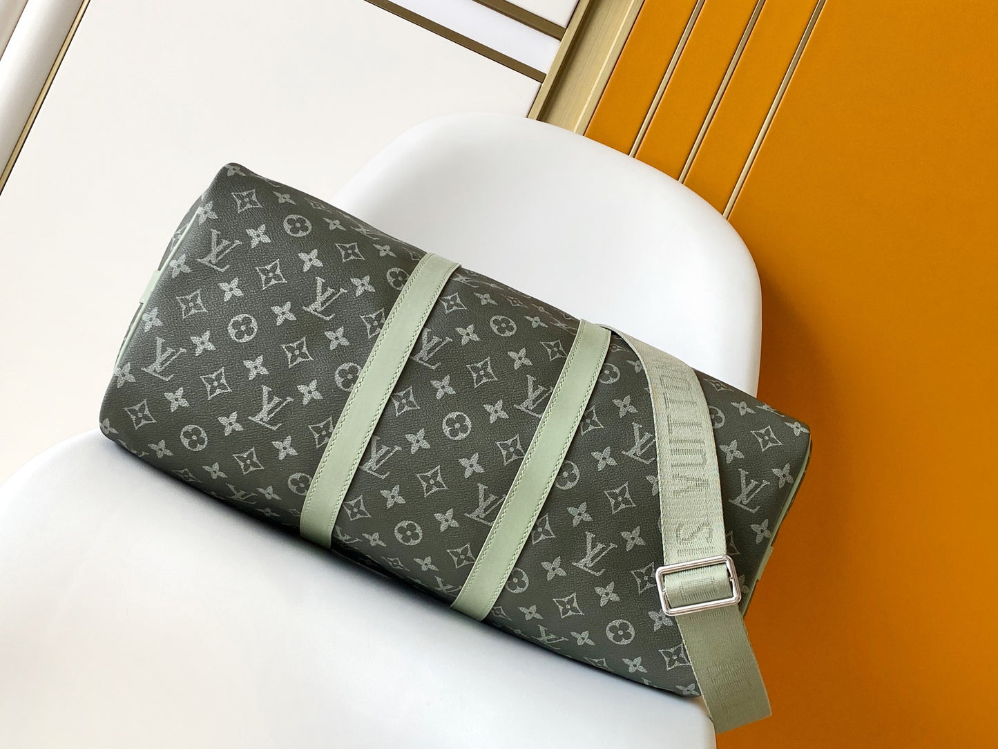 Louis Vuitton Keepall Bandoulière 50 Monogram Eclipse Gradient Green Grey Duffel Bag