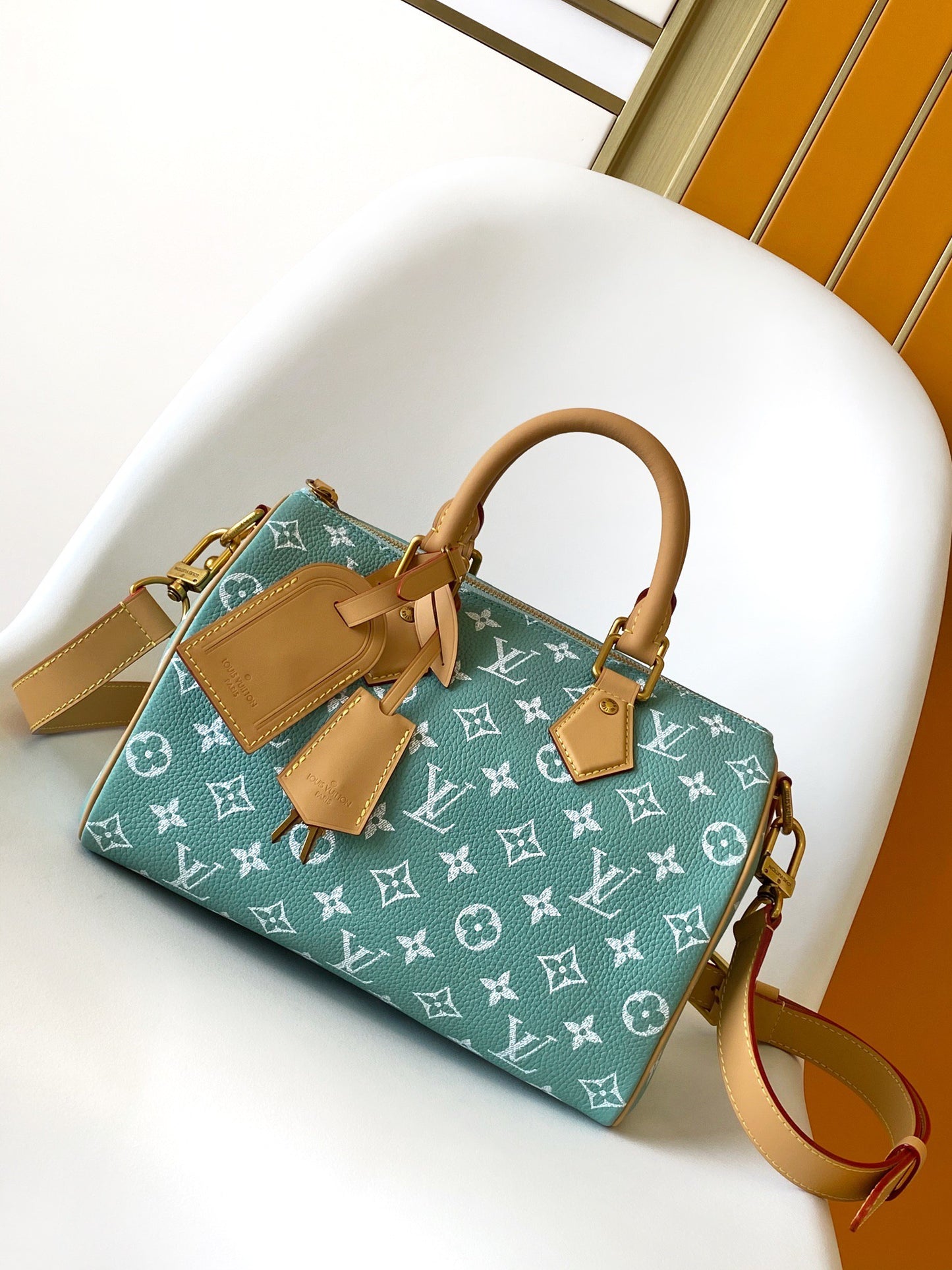 Louis Vuitton Speedy Bandoulière 25 Turquoise Monogram Canvas Bag