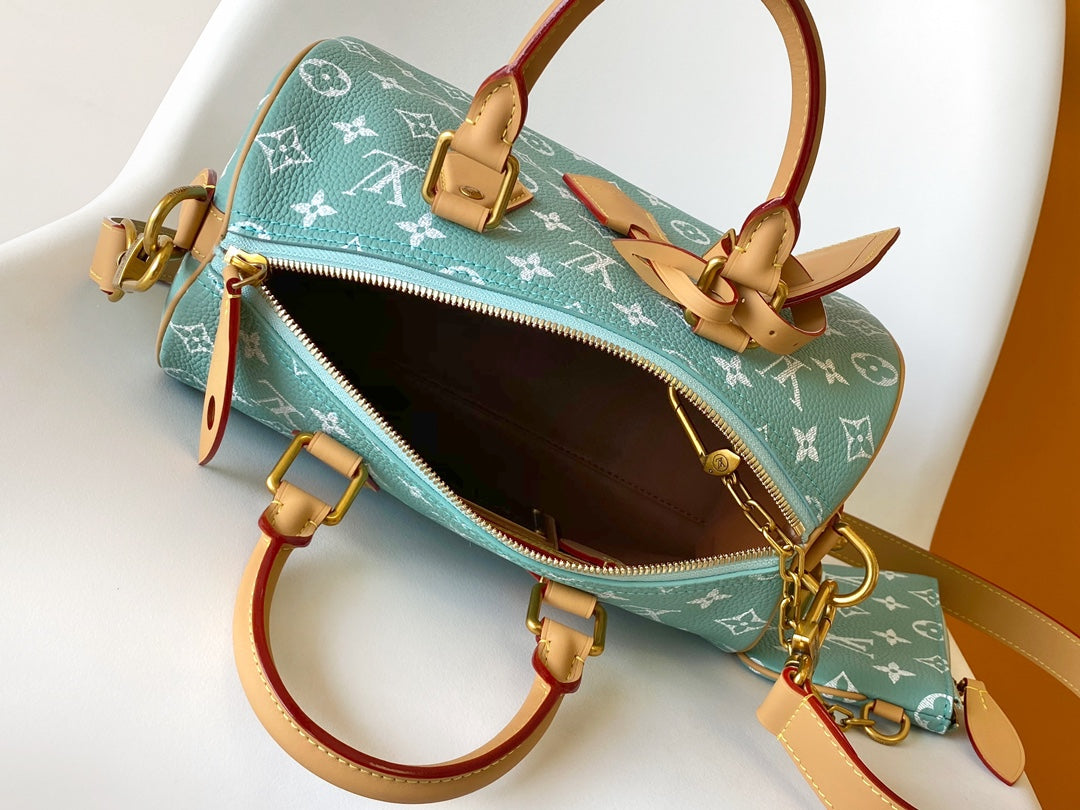 Louis Vuitton Speedy Bandoulière 25 Turquoise Monogram Canvas Bag
