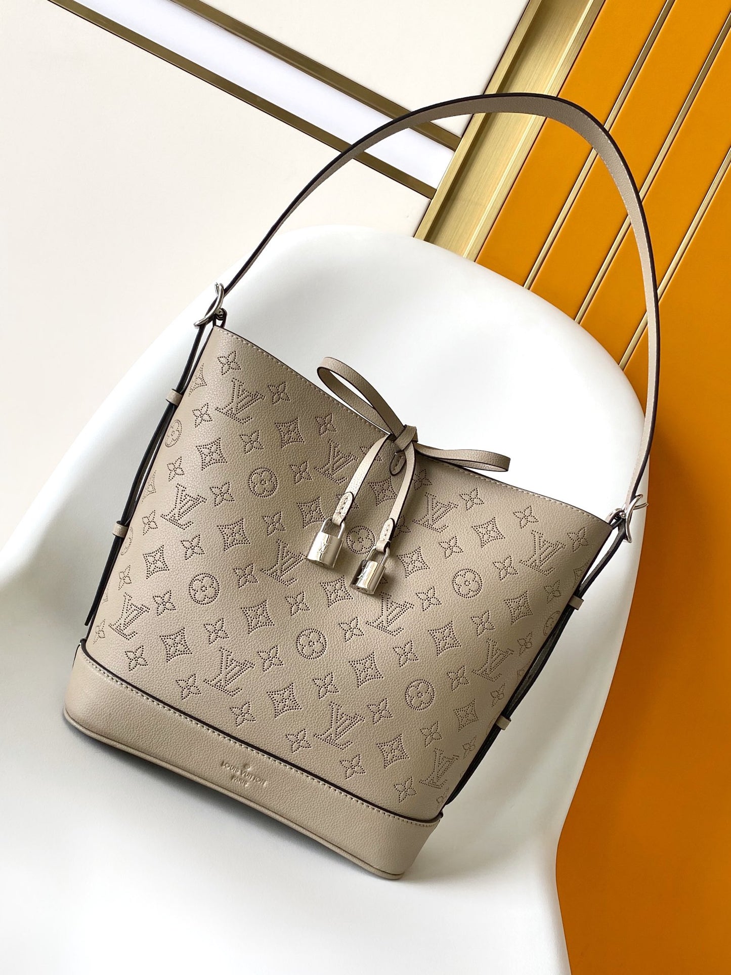 Louis Vuitton Bella Bucket Bag Monogram Mahina Calf Leather - Galet