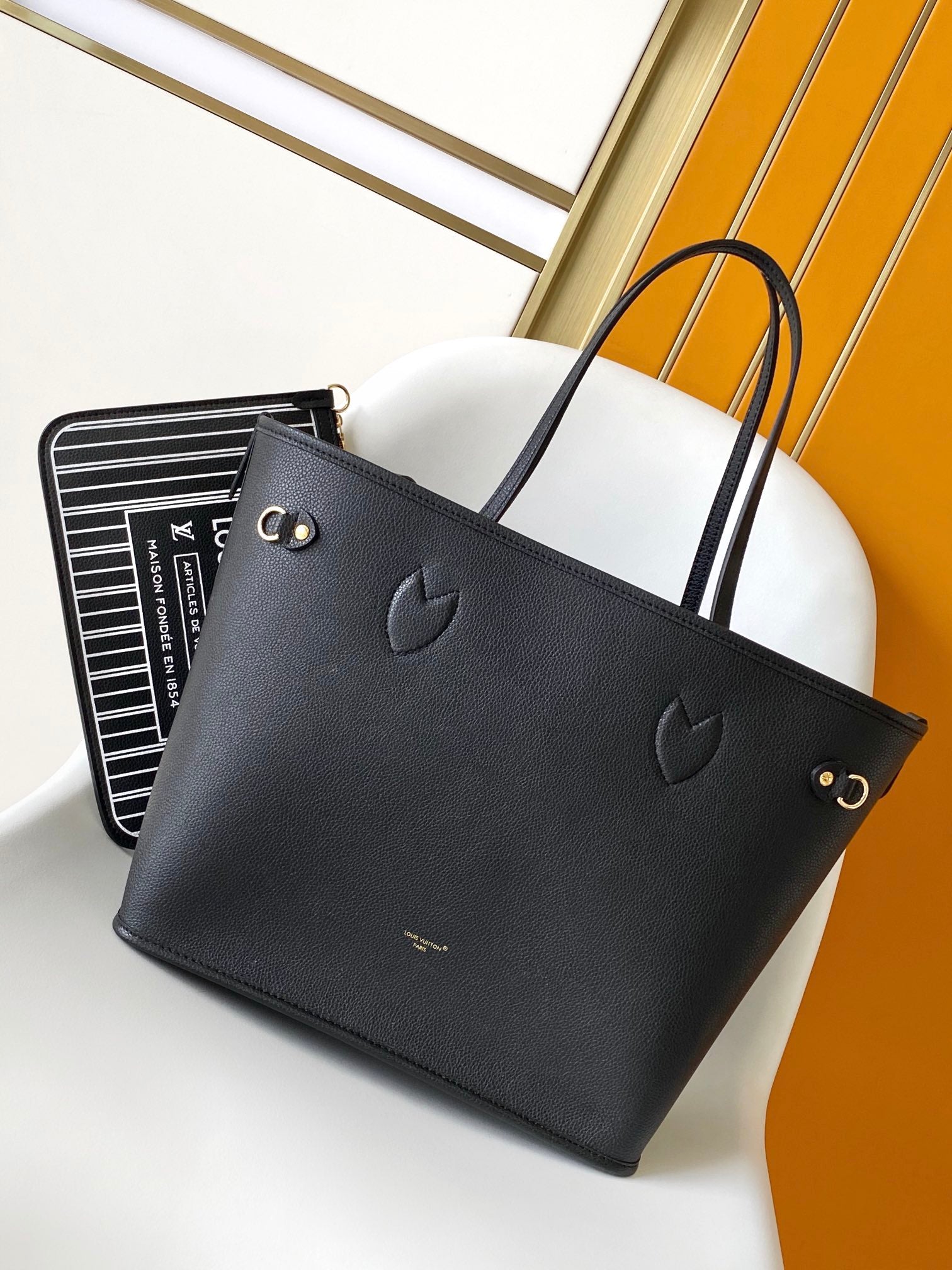 Louis Vuitton Neverfull MM Monogram Empreinte Leather Tote Bag - Black