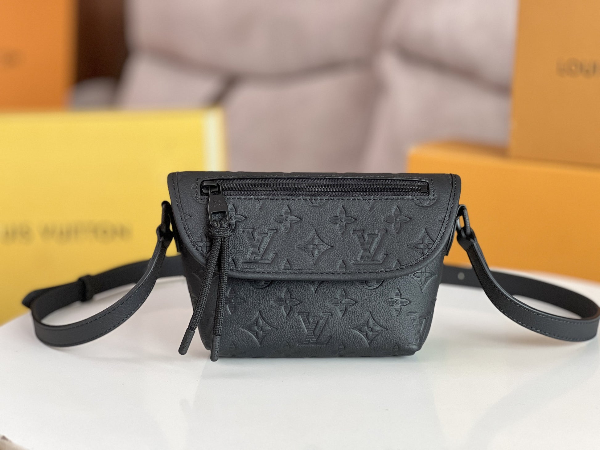 Louis Vuitton Racer Messenger Bag Monogram Shadow Leather Black