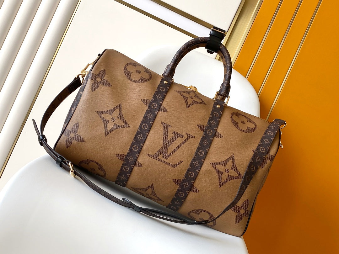 Louis Vuitton Brown Monogram Canvas Travel Duffle Bag with Removable Strap