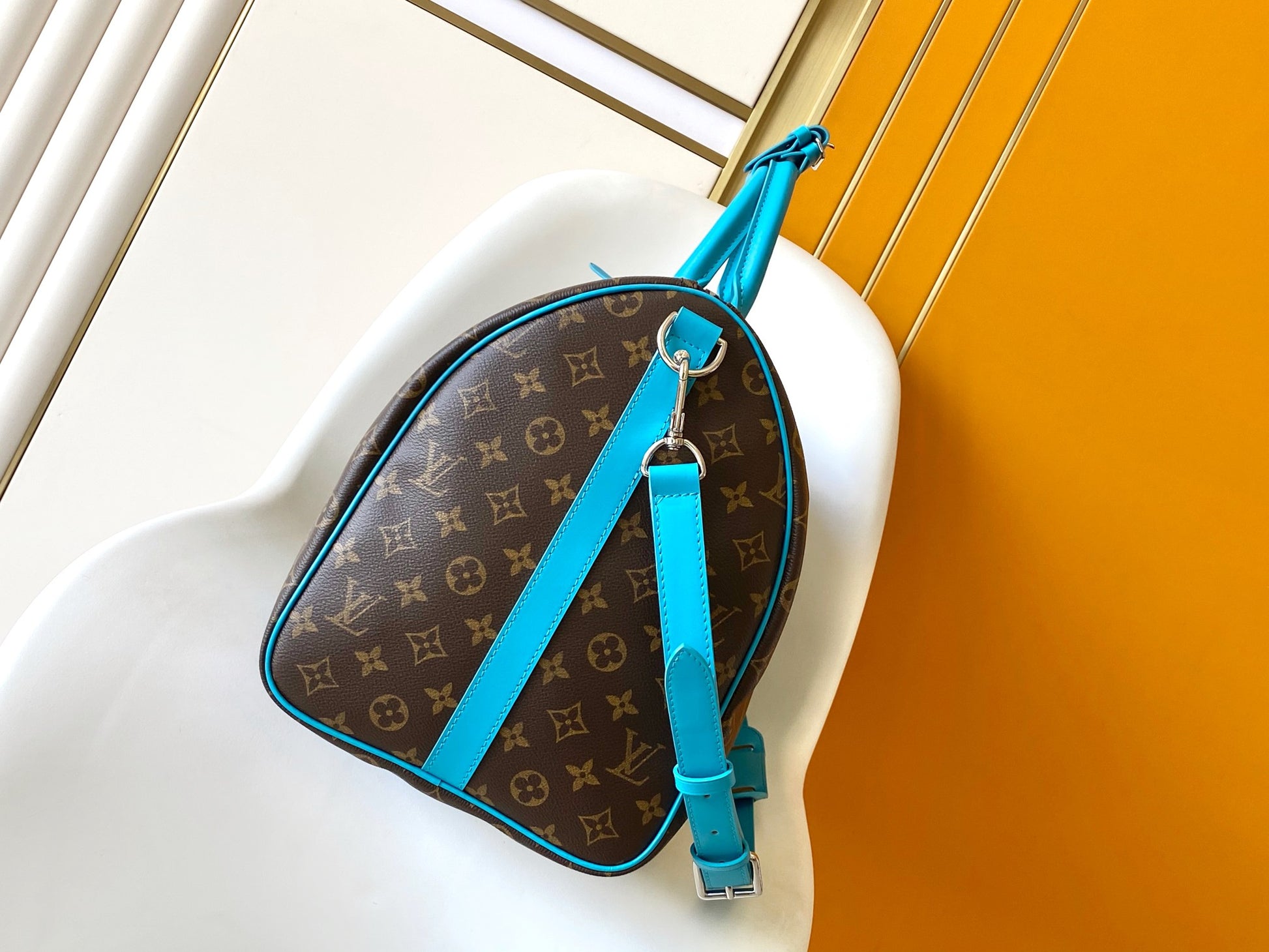 Louis Vuitton Keepall Bandoulière 50 Monogram Canvas with Turquoise Trim