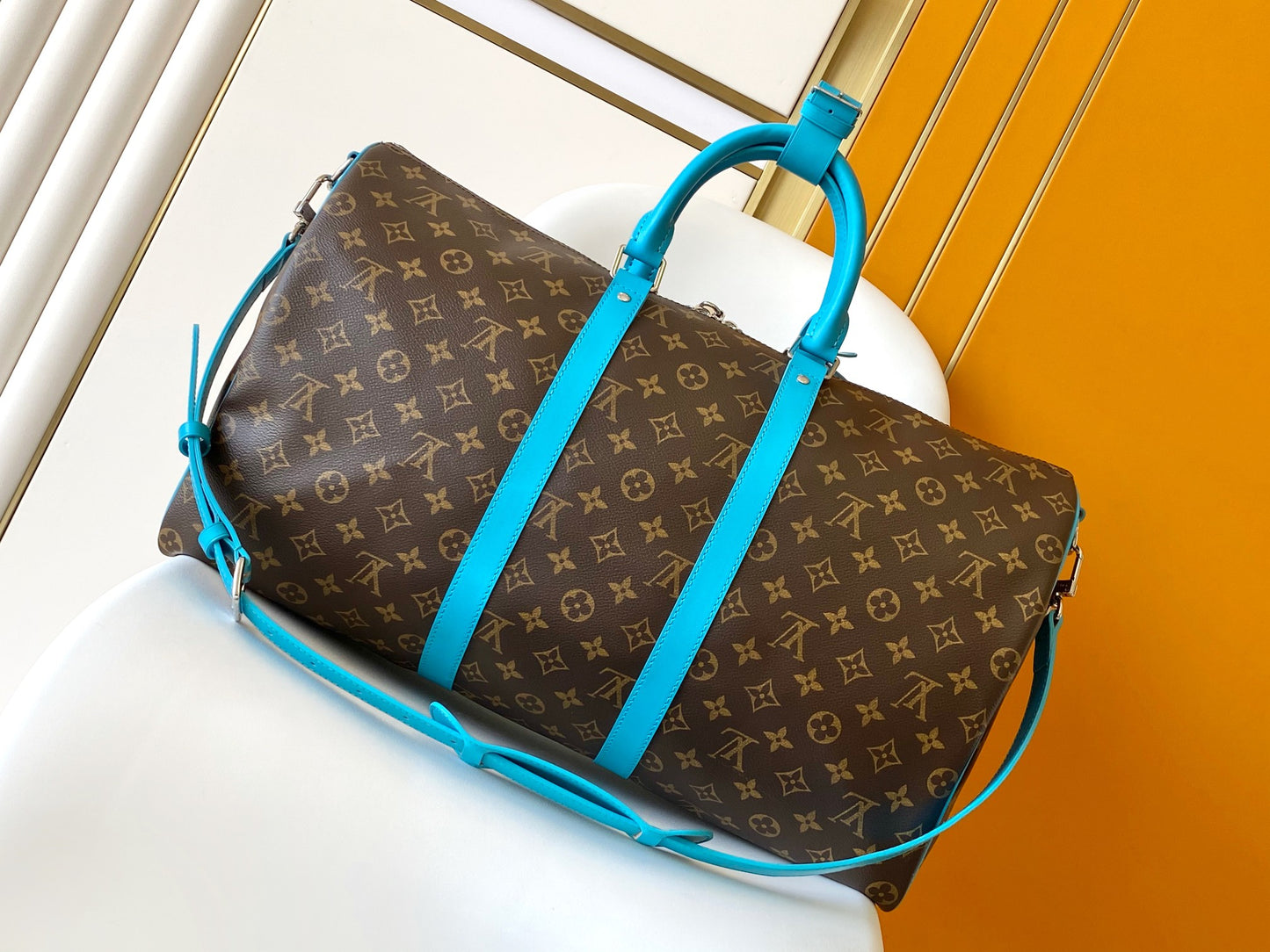 Louis Vuitton Keepall Bandoulière 50 Monogram Canvas with Turquoise Trim