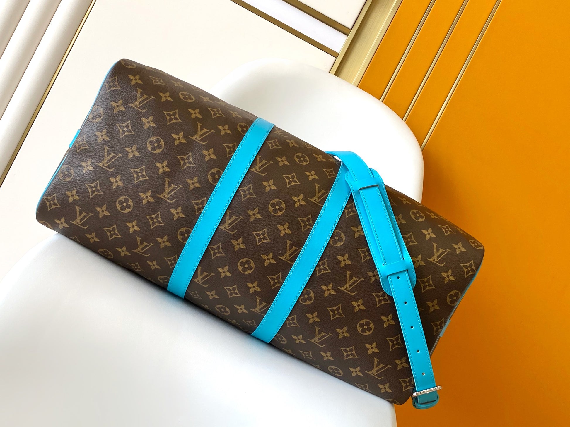 Louis Vuitton Keepall Bandoulière 50 Monogram Canvas with Turquoise Trim