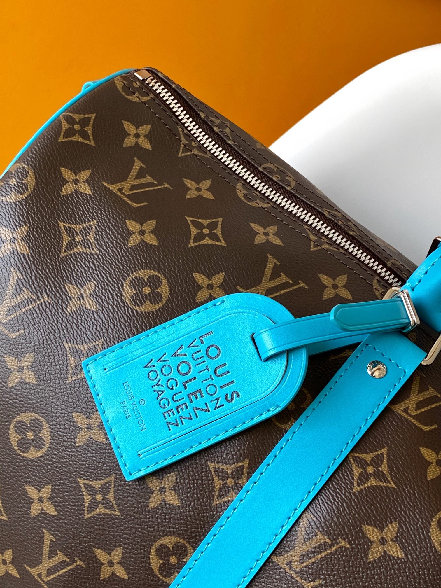 Louis Vuitton Keepall Bandoulière 50 Monogram Canvas with Turquoise Trim