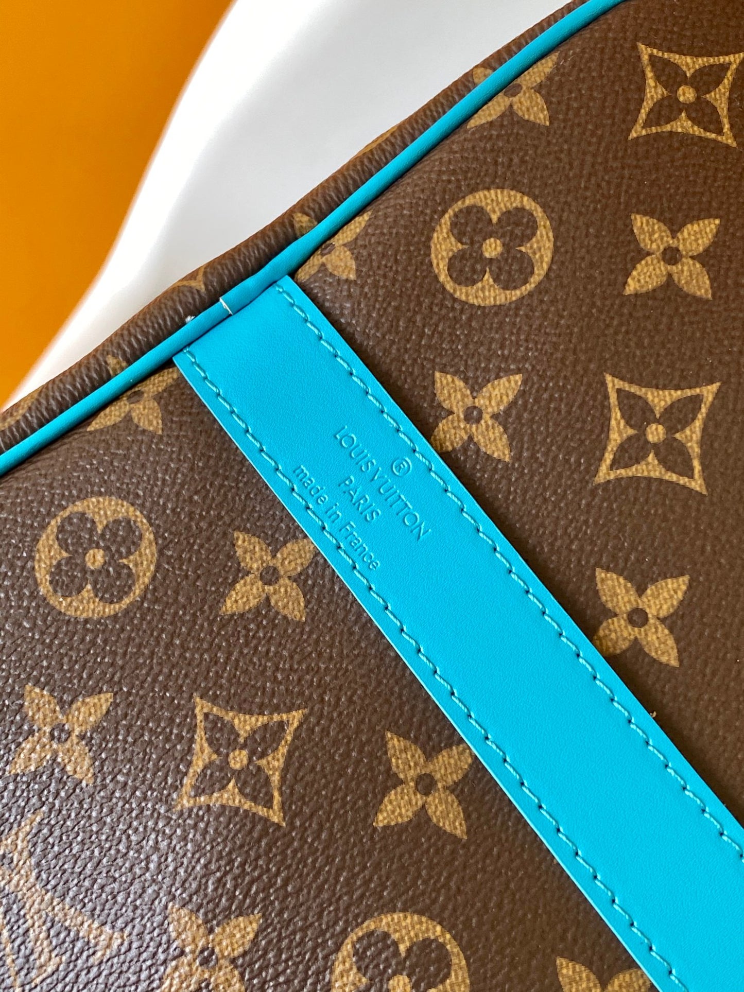 Louis Vuitton Keepall Bandoulière 50 Monogram Canvas with Turquoise Trim