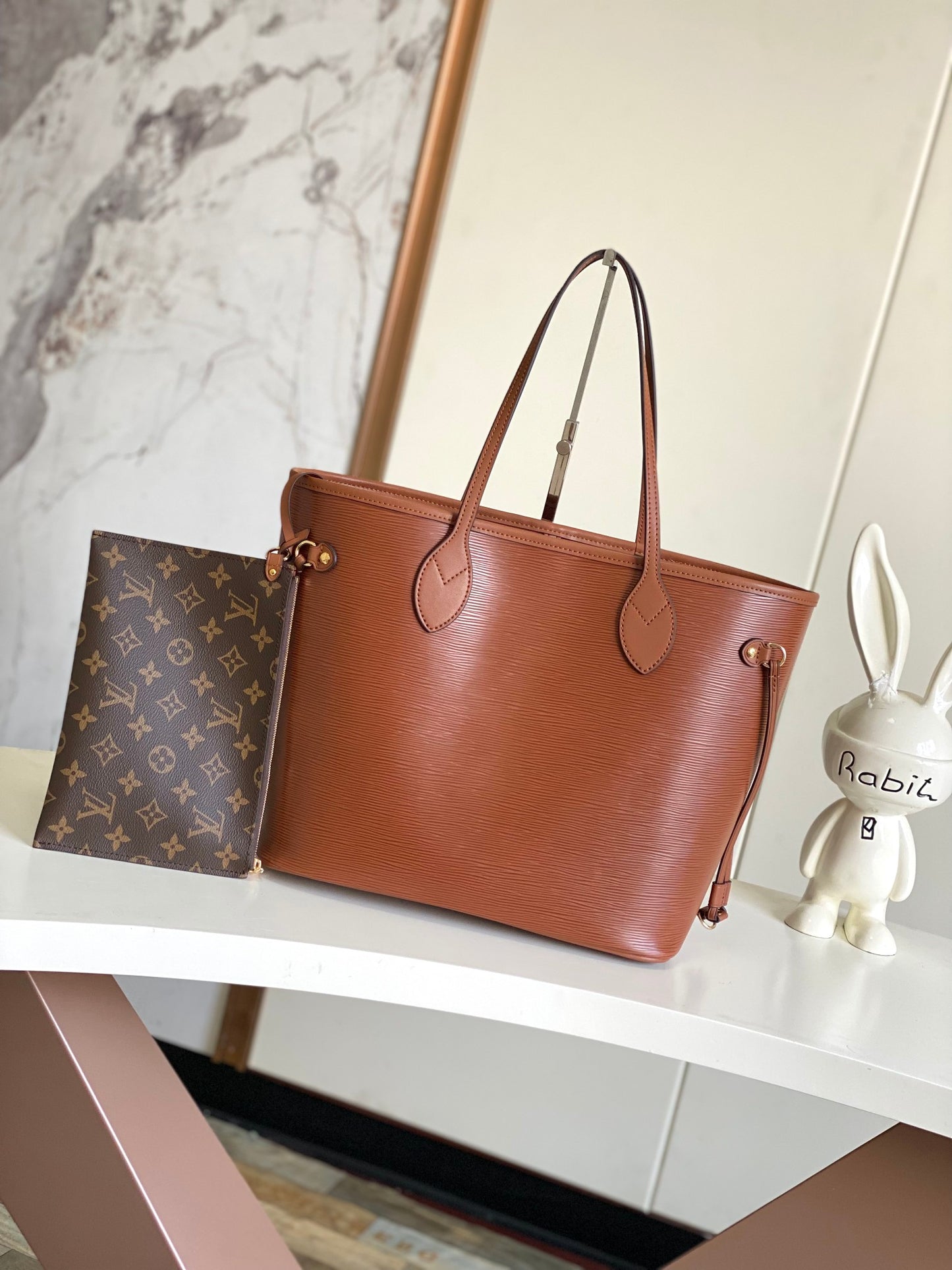 Women's Large Textured Brown Leather Tote Bag - Classic Drawstring Shoulder Handbag