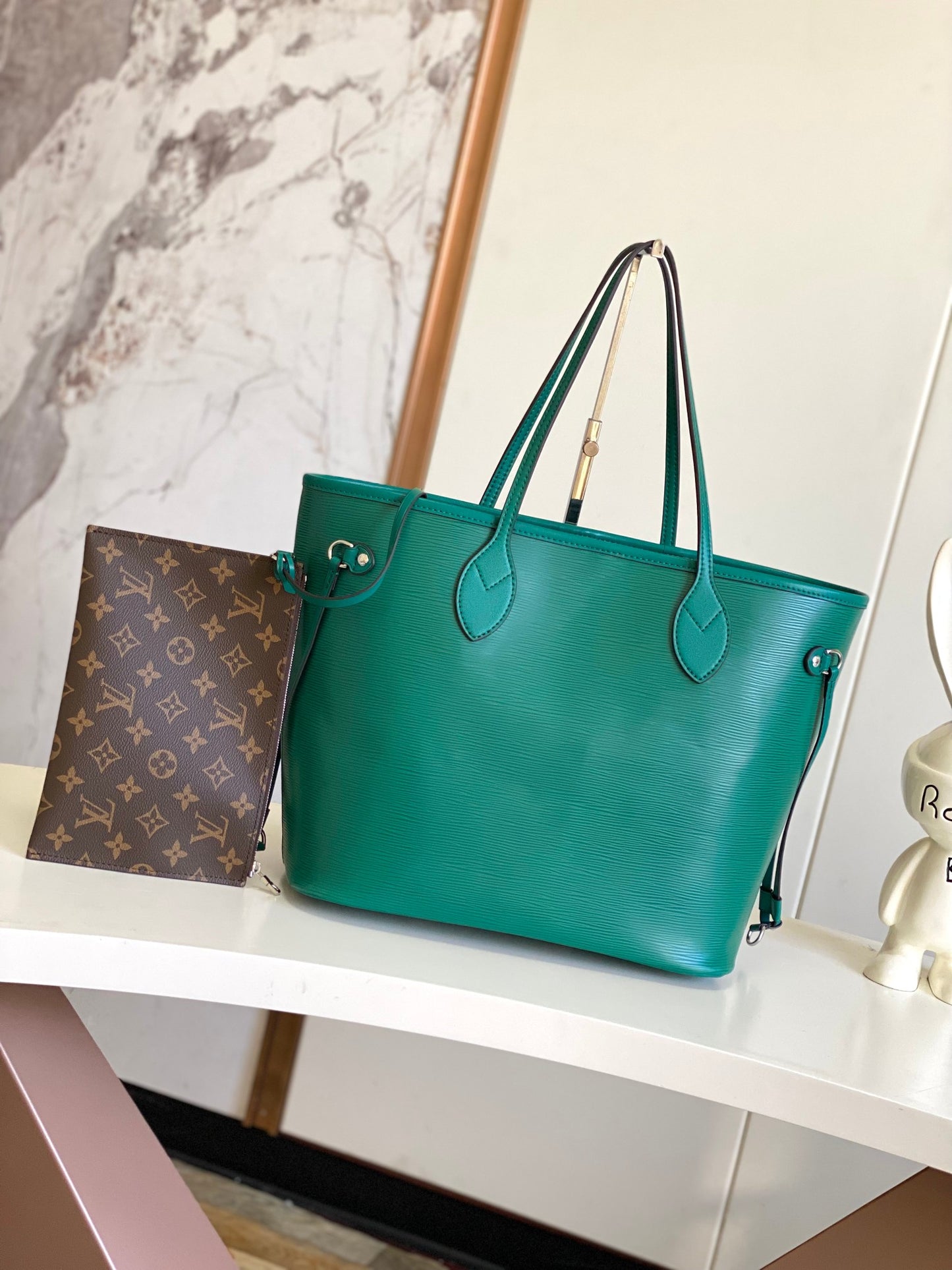 Emerald Green Textured Leather Tote Bag - Large Capacity Elegant Shoulder Handbag with Side Laces