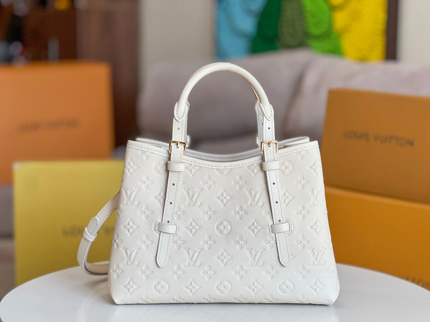 Louis Vuitton Monogram Empreinte Petit Palais Handbag - Cream
