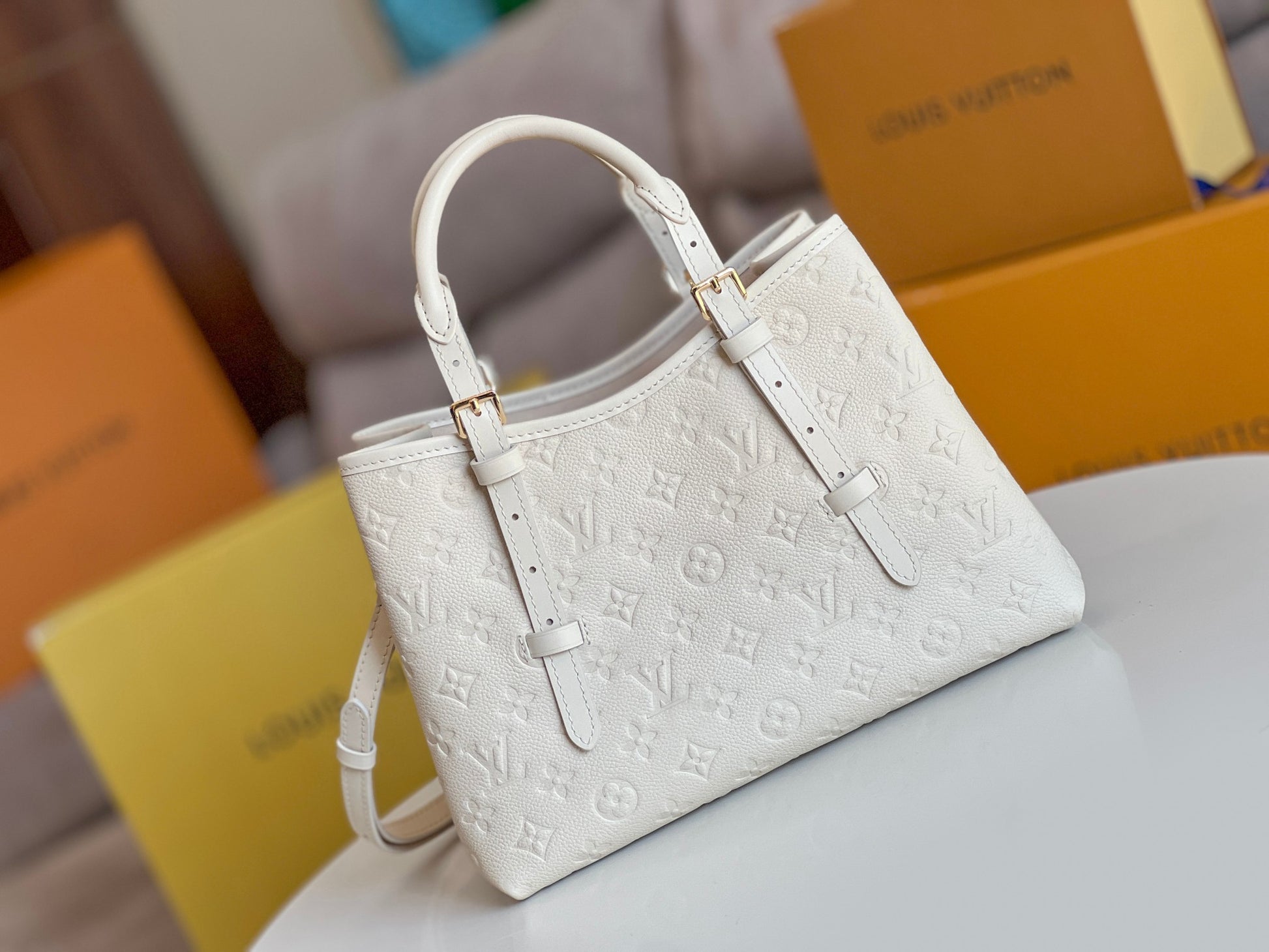 Louis Vuitton Monogram Empreinte Petit Palais Handbag - Cream