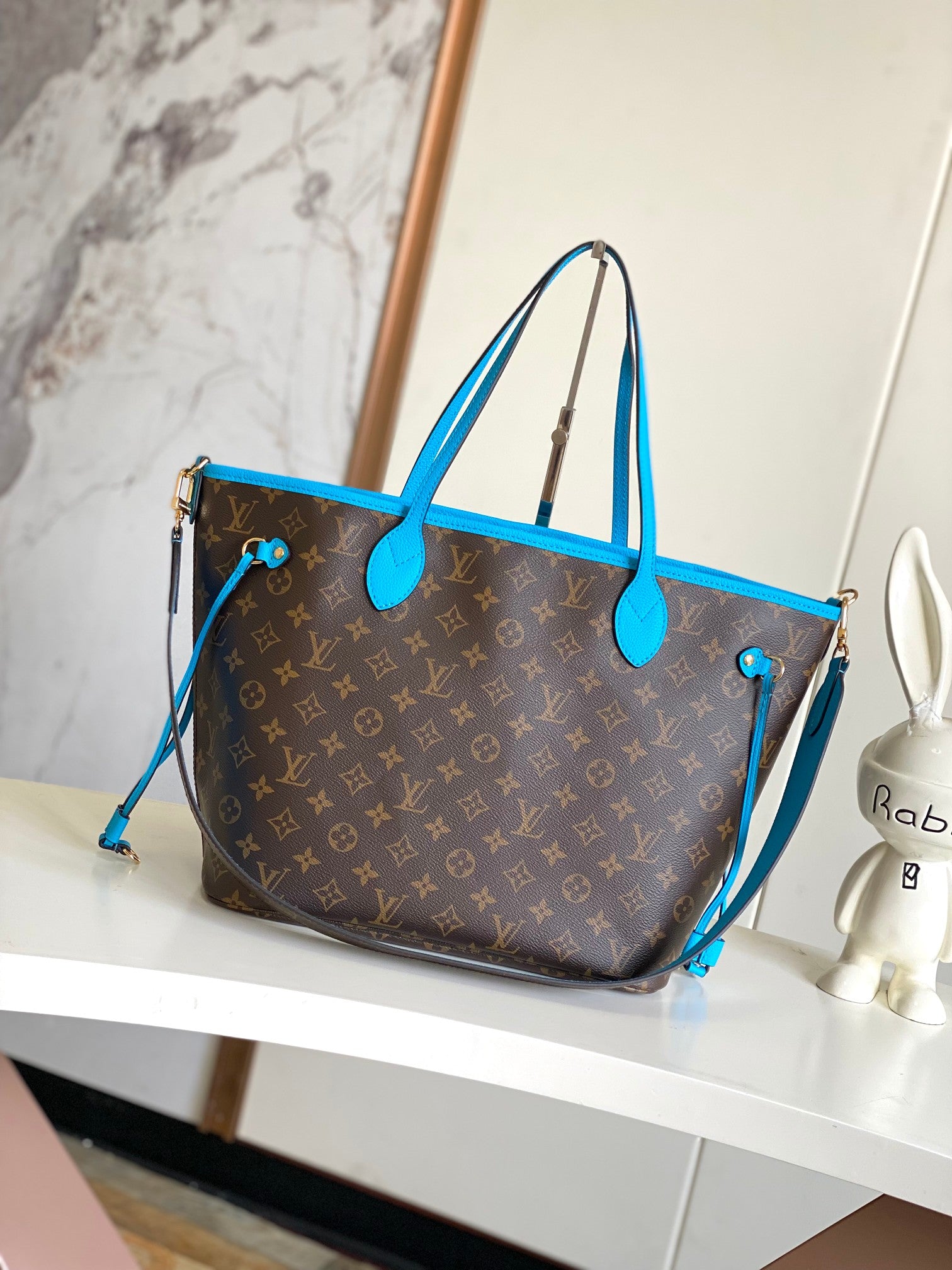 Louis Vuitton LV Match Neverfull MM Tote Bag - Blue Monogram Jacquard Velvet