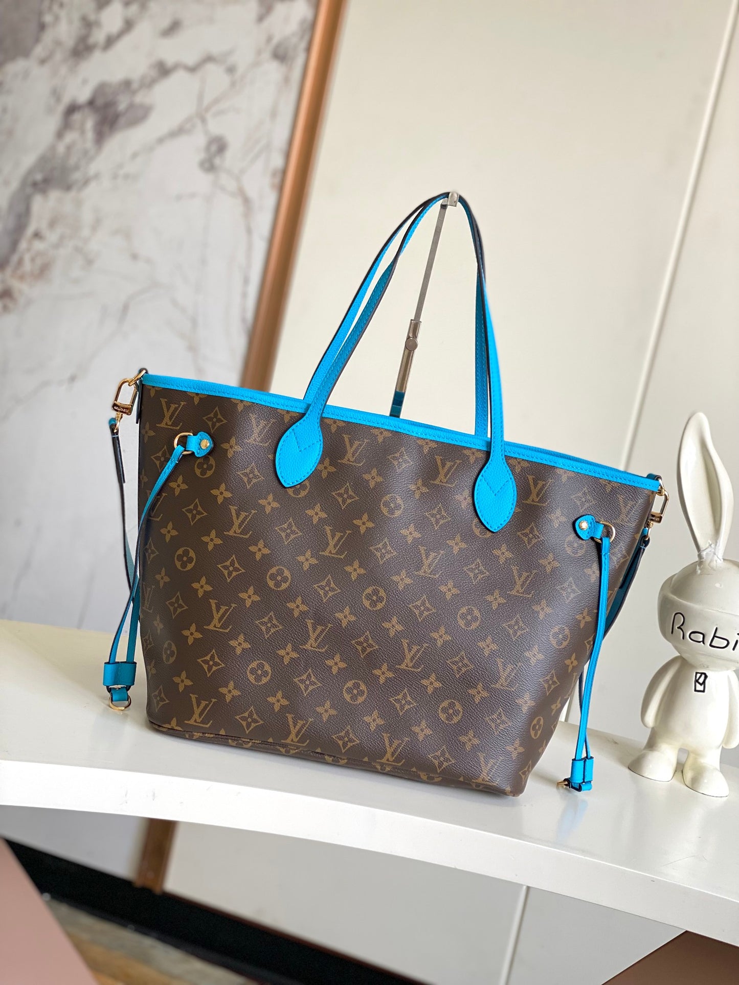 Louis Vuitton LV Match Neverfull MM Tote Bag - Blue Monogram Jacquard Velvet