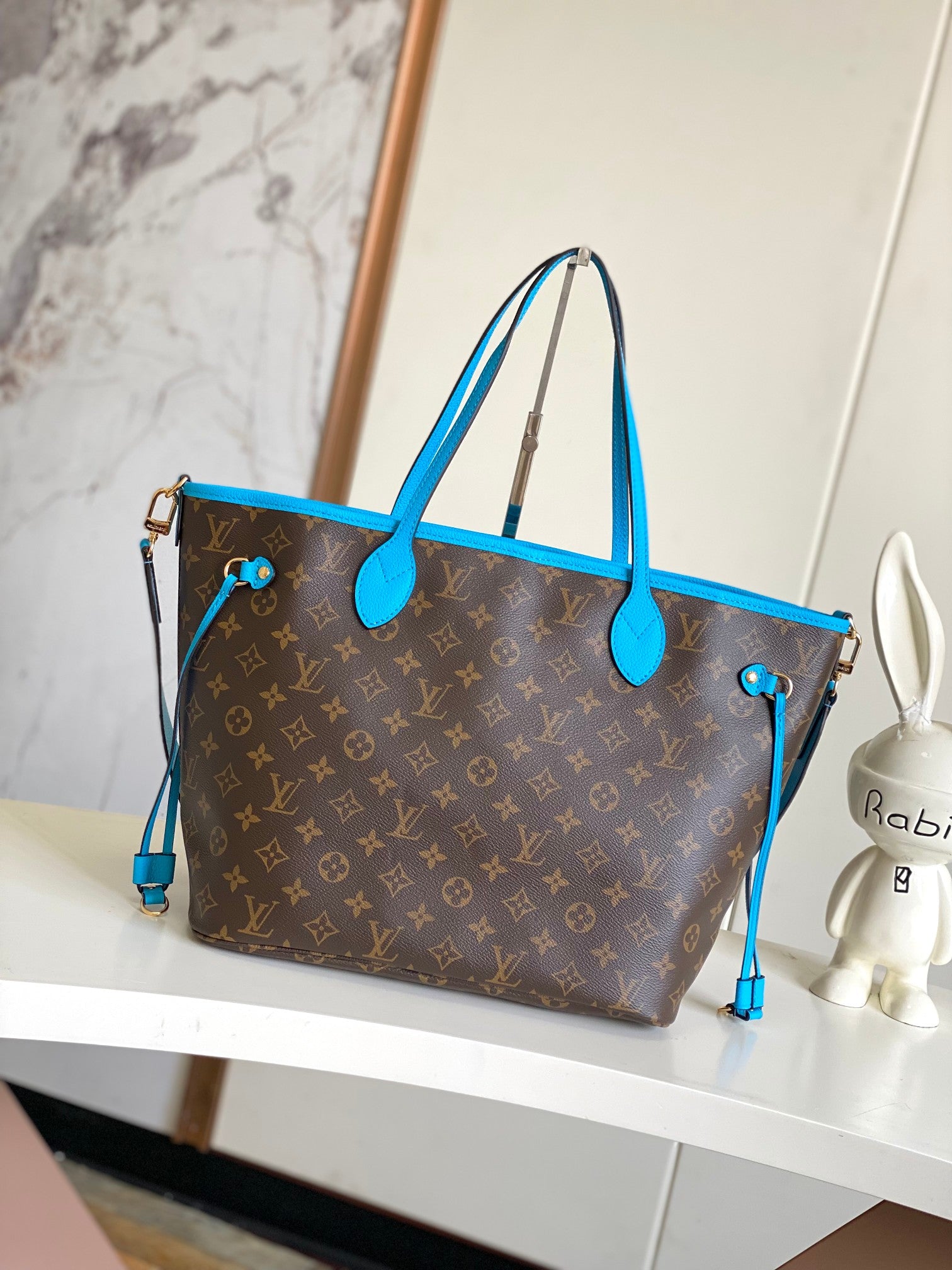 Louis Vuitton LV Match Neverfull MM Tote Bag - Blue Monogram Jacquard Velvet
