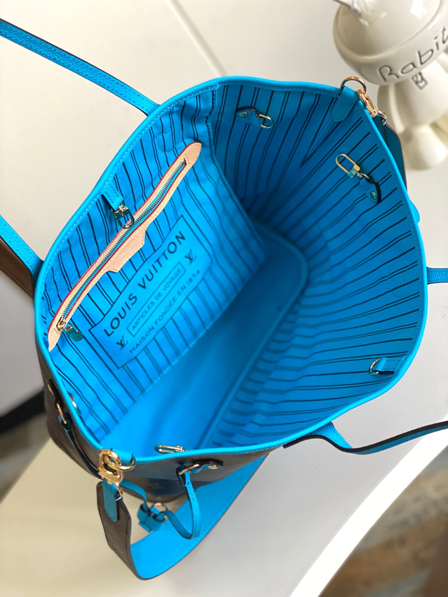 Louis Vuitton LV Match Neverfull MM Tote Bag - Blue Monogram Jacquard Velvet